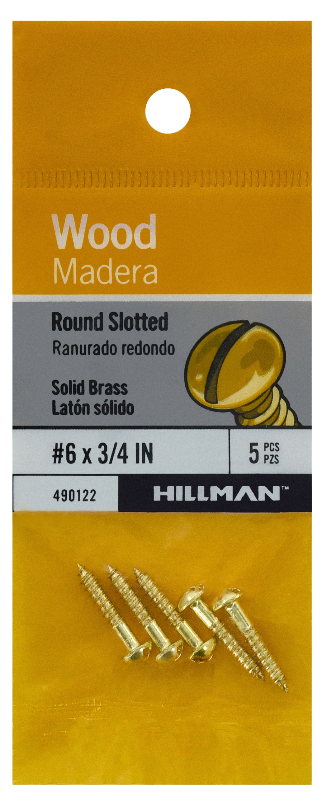 Hillman 490122 #6 x 3/4-in Brass Interior Wood screws ( 5 -Per Box )