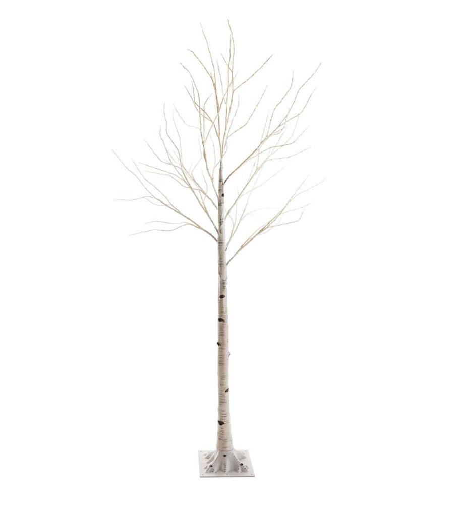 Set of 2 Prelit Christmas Tree, White Birch Tree with LED Lights Adjustable  Brightness, Artificial Twig Tree with Timer Waterproof for Outdoor Indoor  Yard Party Xmas Decor, Plug in, 5FT 6FT