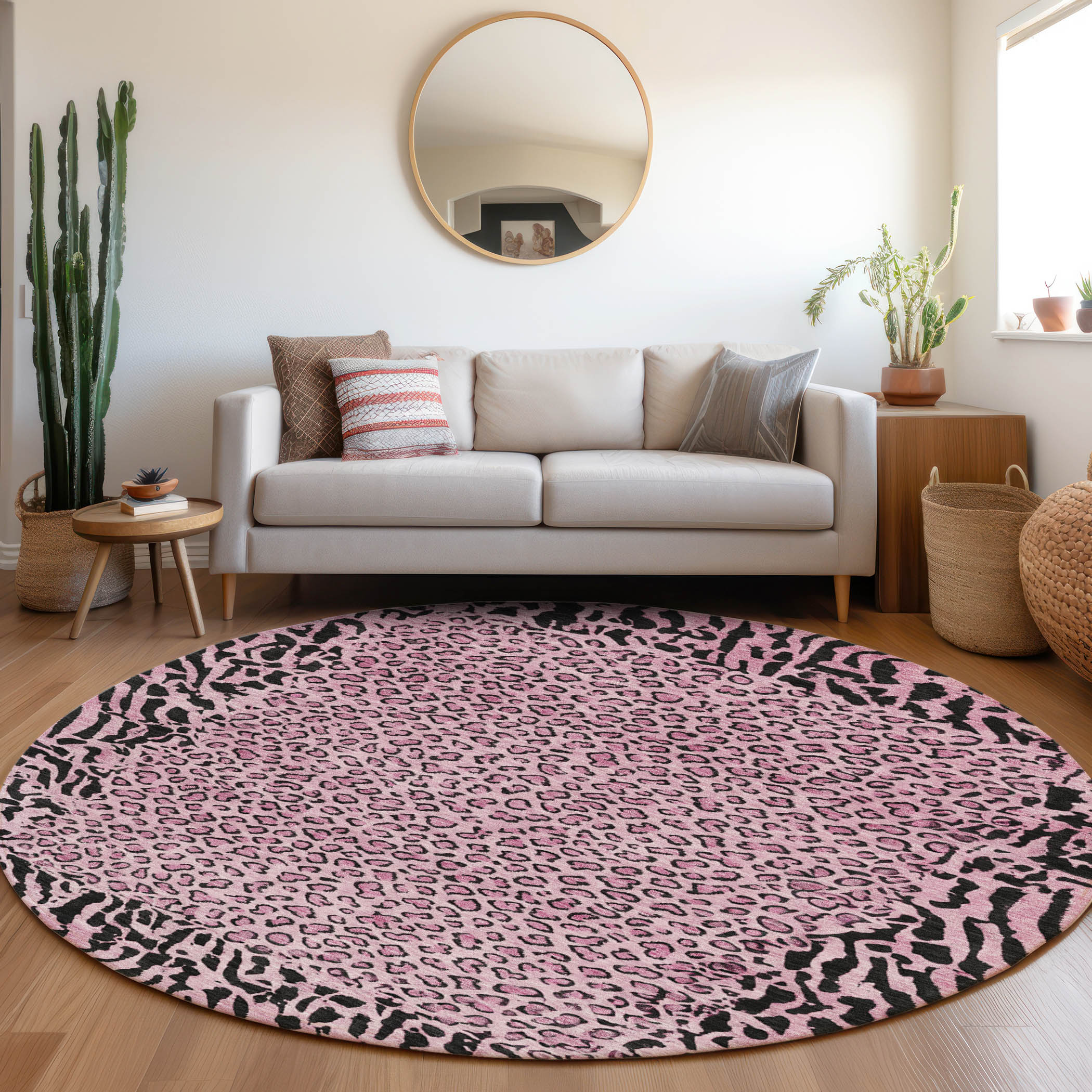 Addison Rugs ACN1230PI8RO Chantille ACN1230PI 8 x 8 (ft) Polyester Pink Round Indoor/Outdoor Geometric Machine washable Area rug
