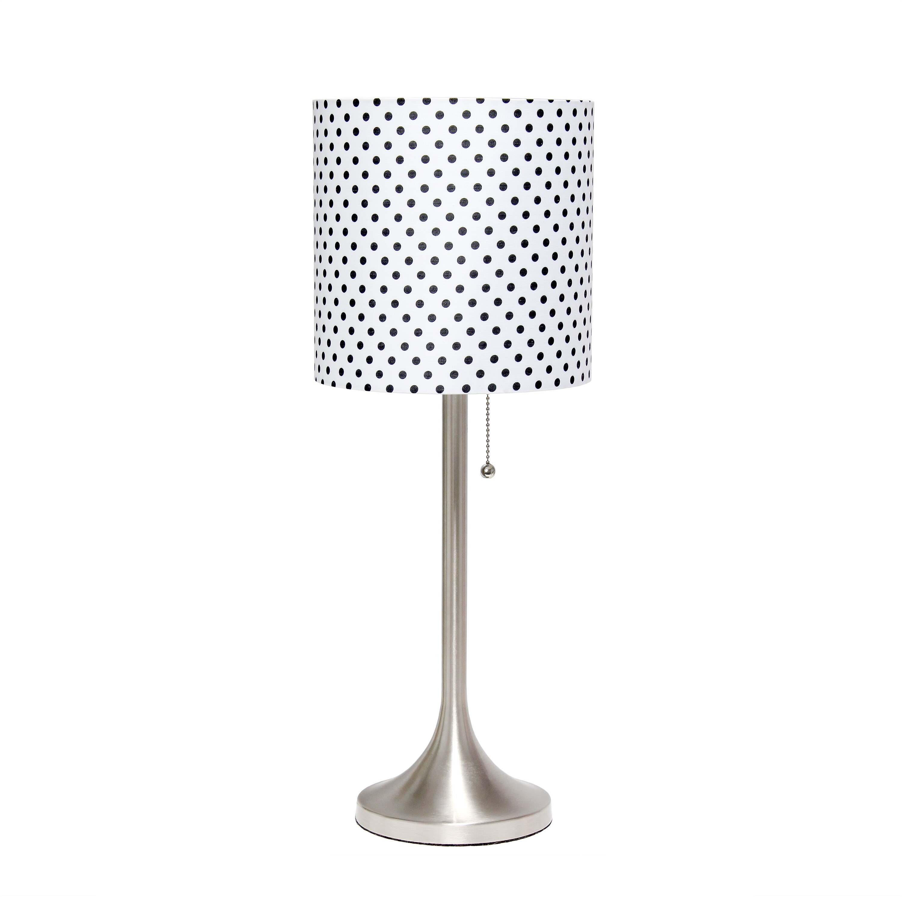 Simple Designs LT1076-BND 21.25-in Brushed Nickel/Polka Dot Pull-chain Stick Table Lamp with Fabric Shade