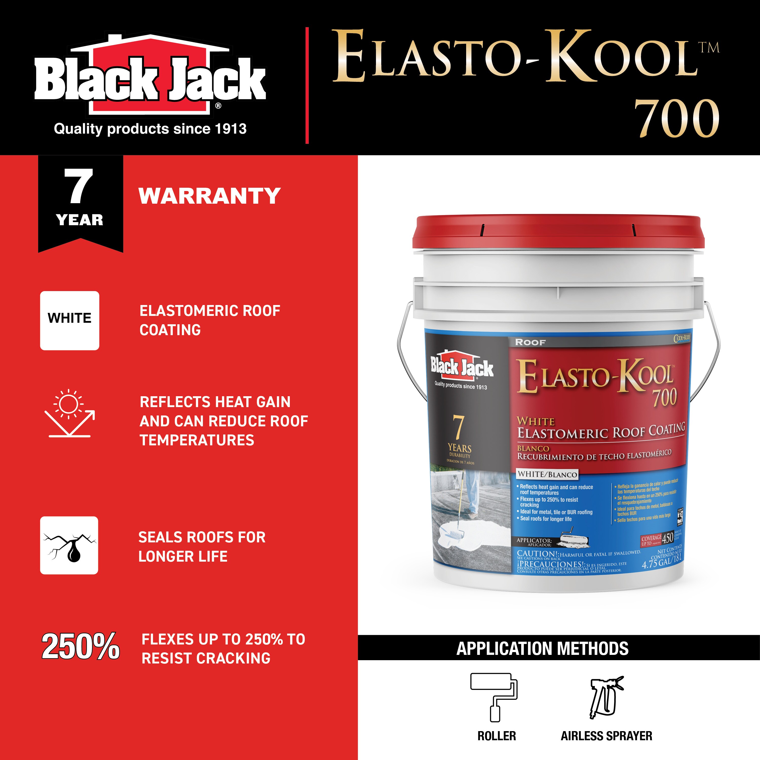 BLACK JACK Elasto-Kool 700 4.75-Gallon White Elastomeric Reflective Roof  Coating (7-year Limited Warranty) at