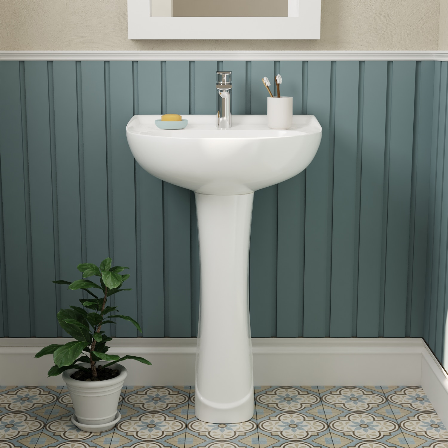 DeerValley DV-1P525 Ally Ceramic Traditional White Pedestal Sink Combo ( 16.54-in x 20.08-in x 32.09-in )