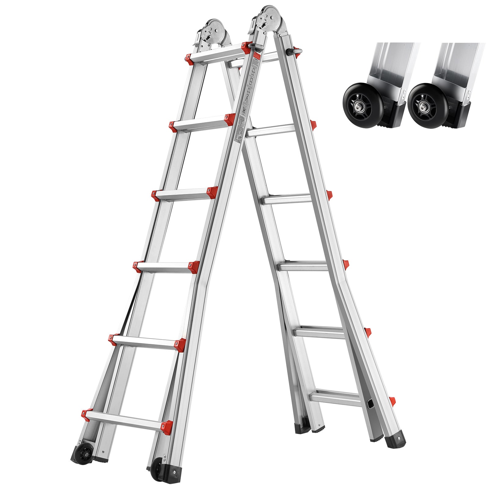 GLANZEND 20.5 ft Telescoping Multi Position Ladder Aluminum Alloy 330 lbs Load Capacity A Frame Extension Ladder with Wheels and Locking Steps for Home Maintenance #6514K9PPO