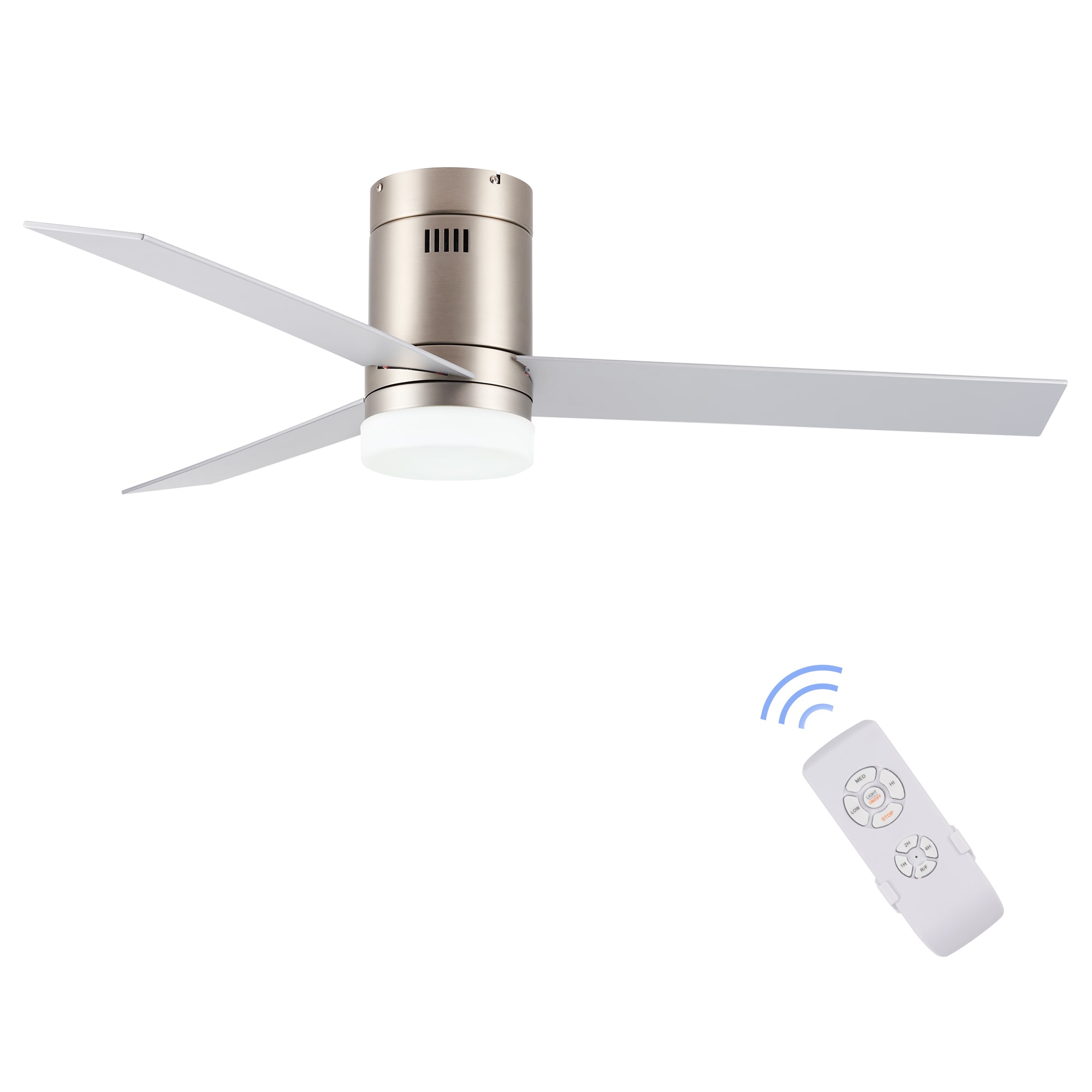 CO-Z CFN-1105-00 52-in Color-Changing Flush Mount Silver with Silver, Walnut Blades Propeller Ceiling Fan With Light - Remote Included ( 3 -Blade )
