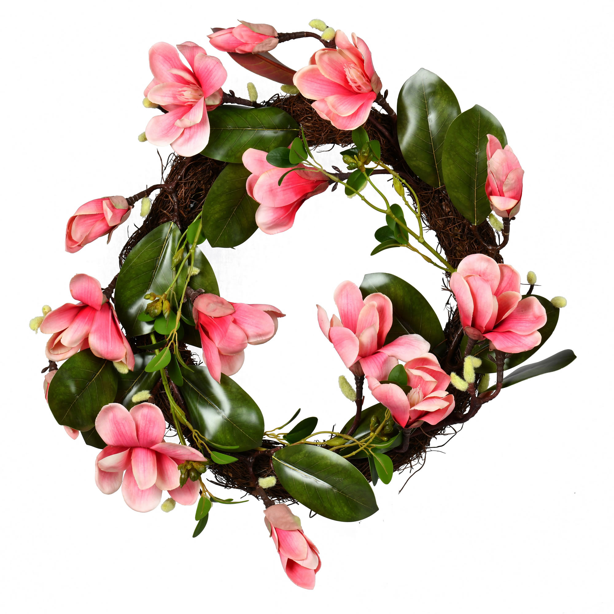 Vickerman FQ190722 22-in Dark Pink Indoor Magnolia Artificial Wreath