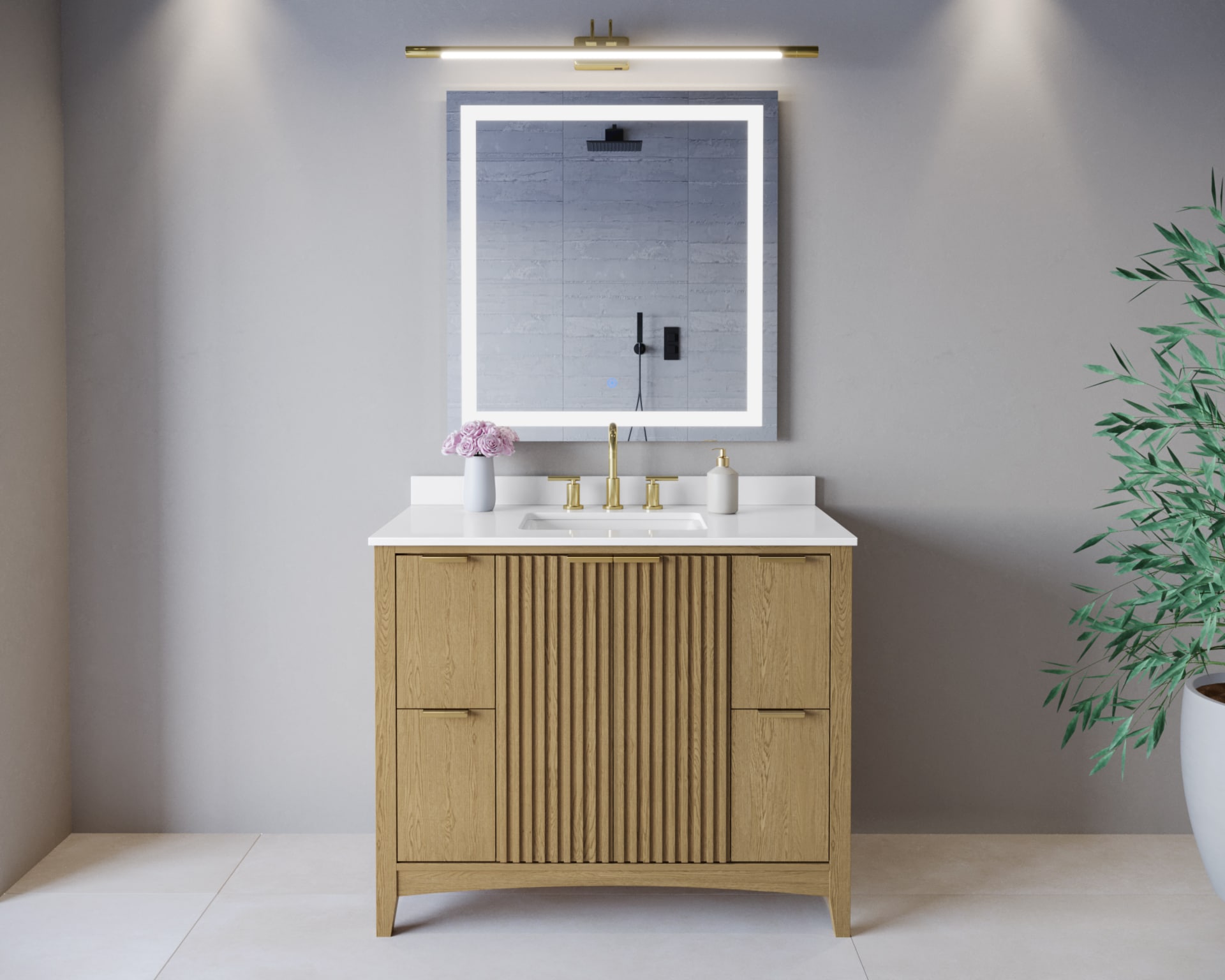 Wyndham Collection - Palmilla 42-in Natural Oak with Brushed Gold Trim Undermount Single Sink Bat...