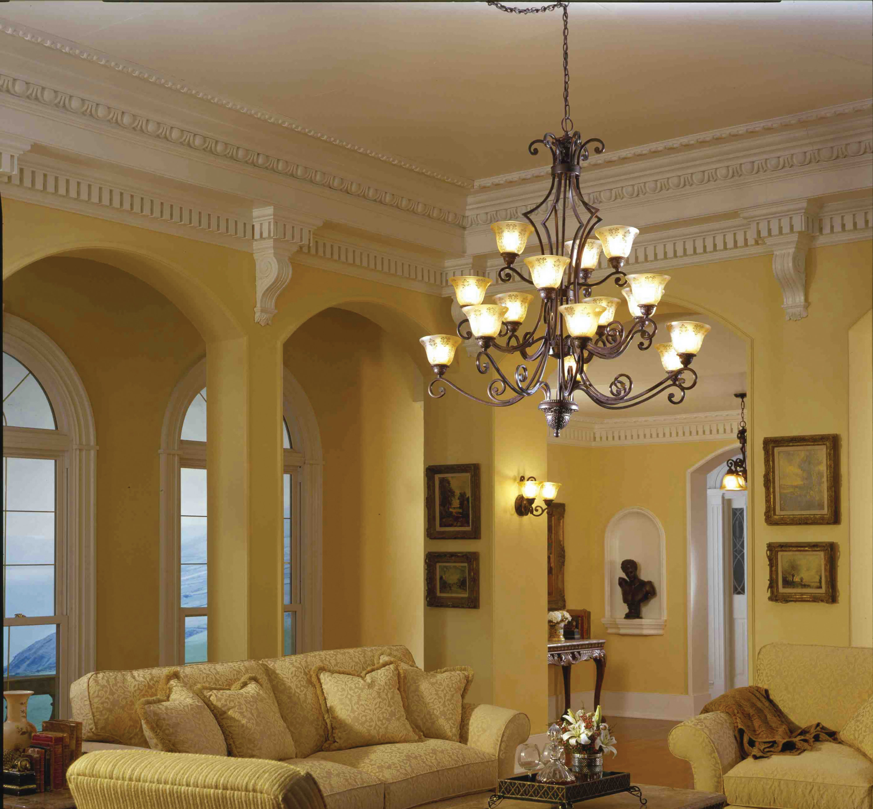 Oil Rubbed Bronze 15-Light 3-Tier Chandelier with Amber Glass Shades