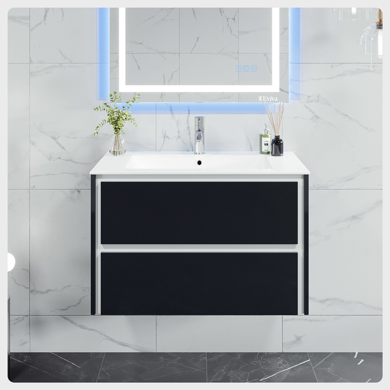Eviva EVVN564-32DGR Luna 32-in Dark Gray Single Sink Floating Bathroom Vanity with White Porcelain Top