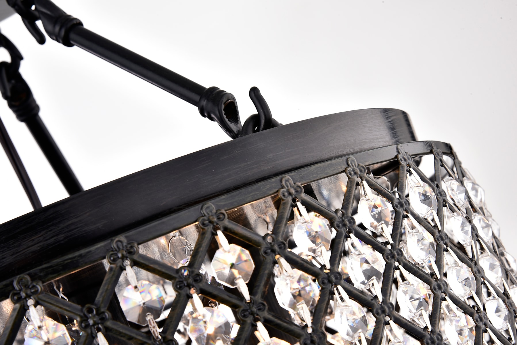 Antique Black Crystal Drum Semi-Flush Mount Chandelier