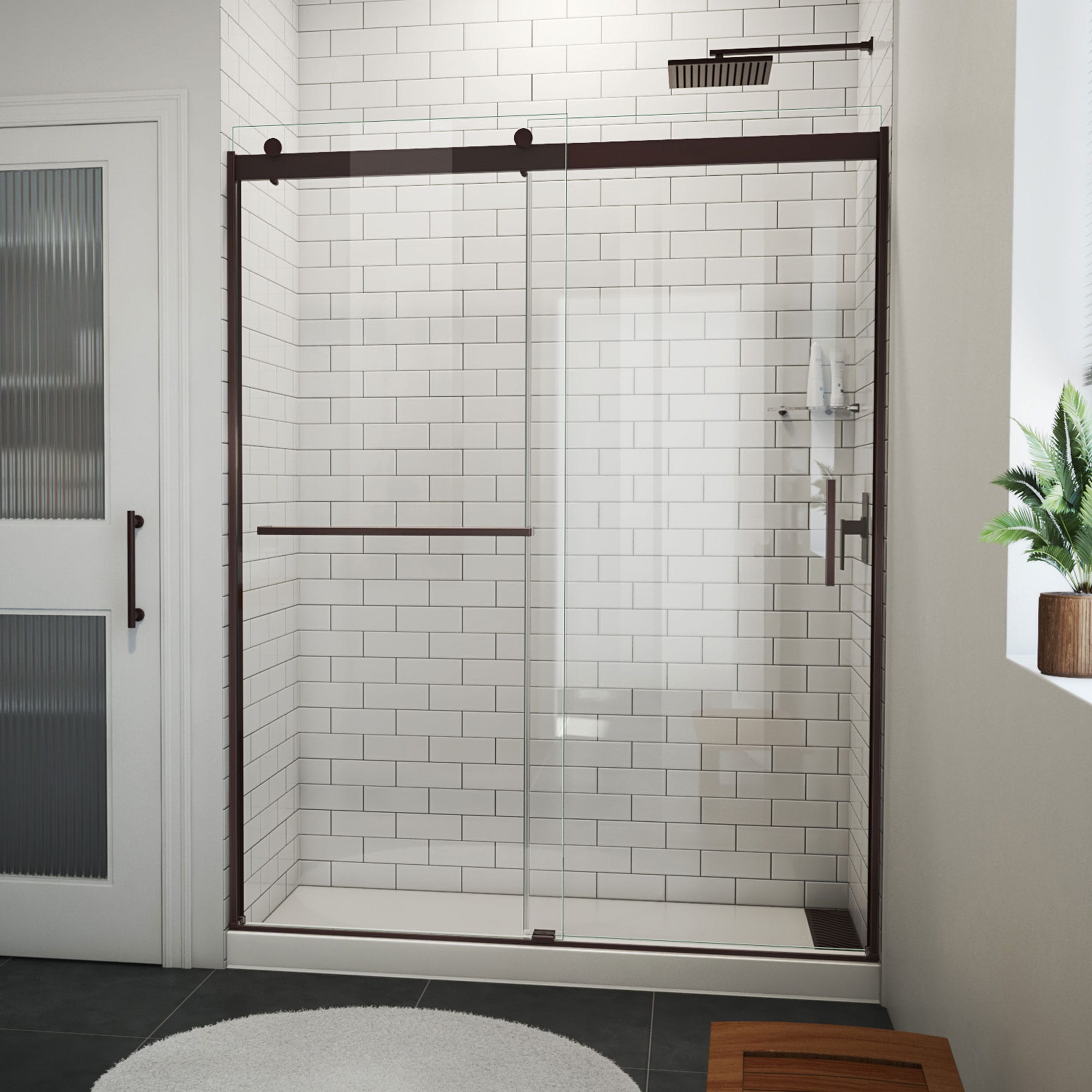 DreamLine SDVH60W760VXX06 Sapphire-V Oil Rubbed Bronze 56-in to 60-in W x 76-in H Semi-frameless Bypass Sliding Shower door 5/16-in Thick Clear Glass