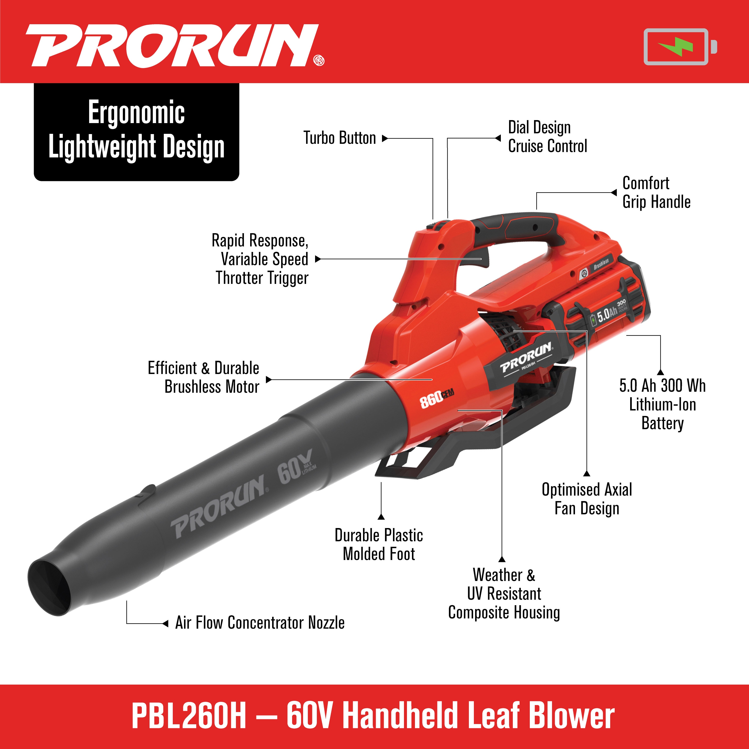 PRORUN PBL260H Cordless-Electric-Blowers - View #3
