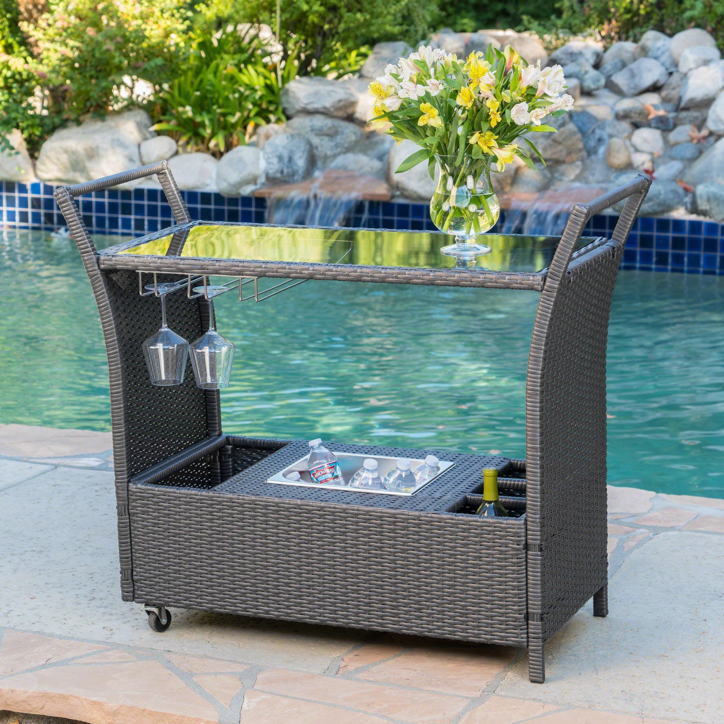 Bayfeve BFNH-56579GY-PT Patio Bar Cart Table Rectangle Wicker Bar height Table 18-in W x 44-in L