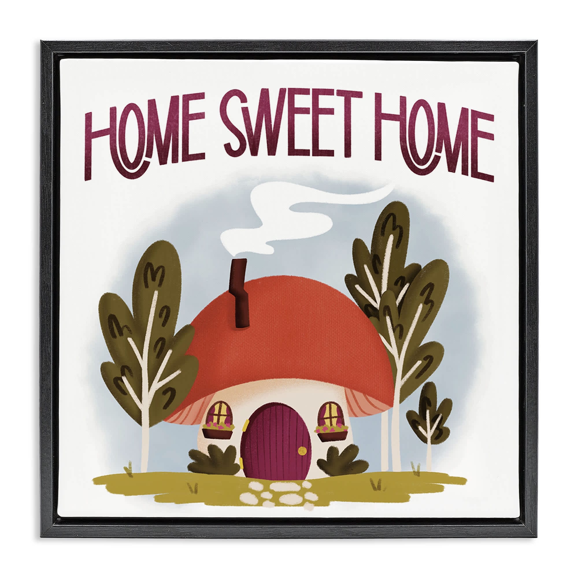 Stupell Industries BT-440-FFB-17X17 Sweet Home Mushroom Cottage Black Framed Floater Canvas Wall Art By Sarah Hickman 18 x 18