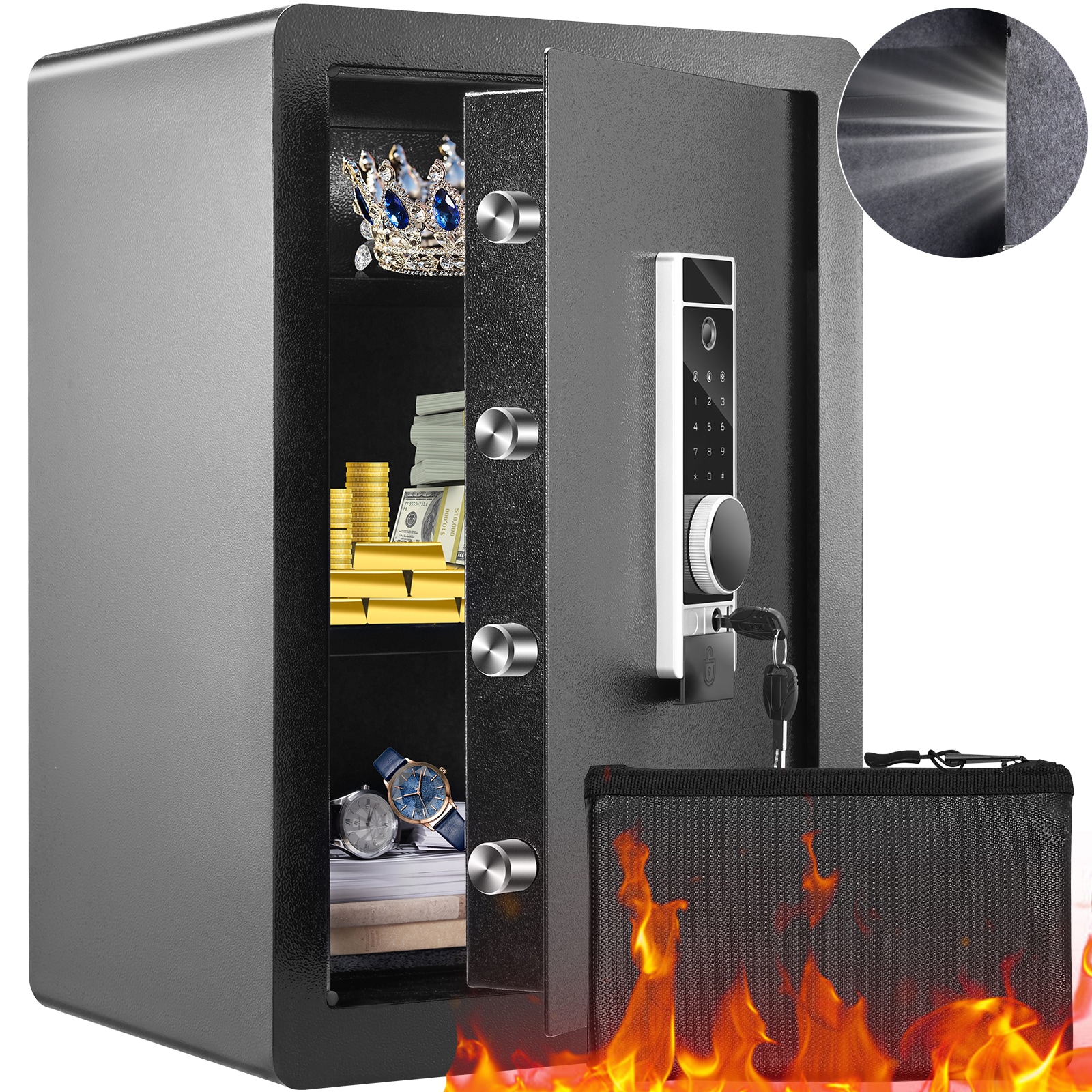 VELMONT INC 2.2 Cubic Feet Steel Home Safe with Keypad and Fingerprint ...