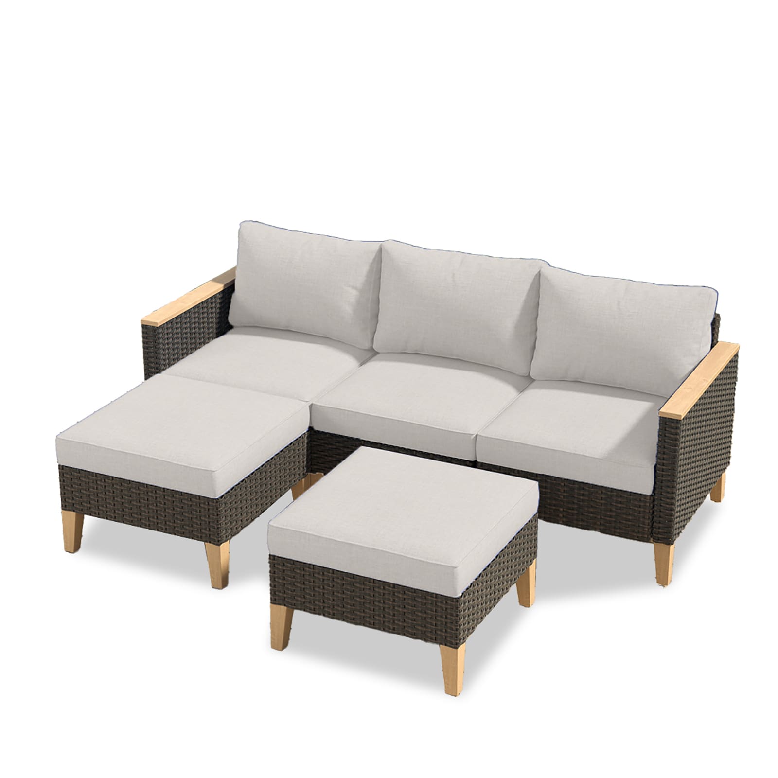 Rilyson FS160150162-2 ModularSofa Wicker Outdoor Sofa with Beige Cushions and Wicker Frame