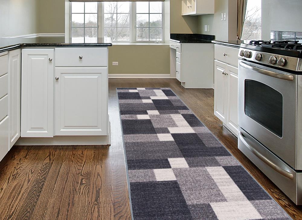 World Rug Gallery 506GRAY2X10 City 2 x 10 (ft) Loomed Nylon Gray Rectangular Indoor Geometric Mid-Century Modern Runner rug