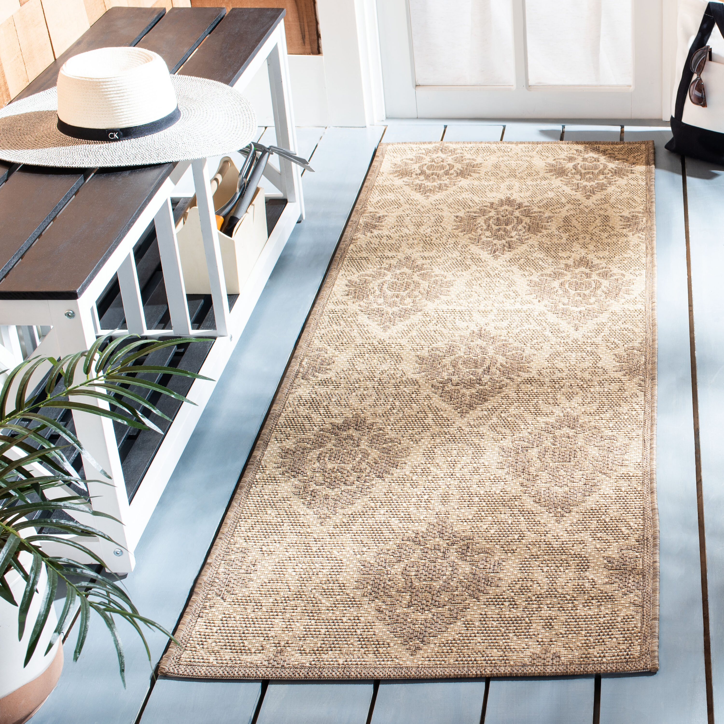 Safavieh CY2714-3001-27 Courtyard Harnesk 2 x 7 (ft) Loomed Polypropylene Natural/Brown Rectangular Indoor/Outdoor Damask Coastal Runner rug