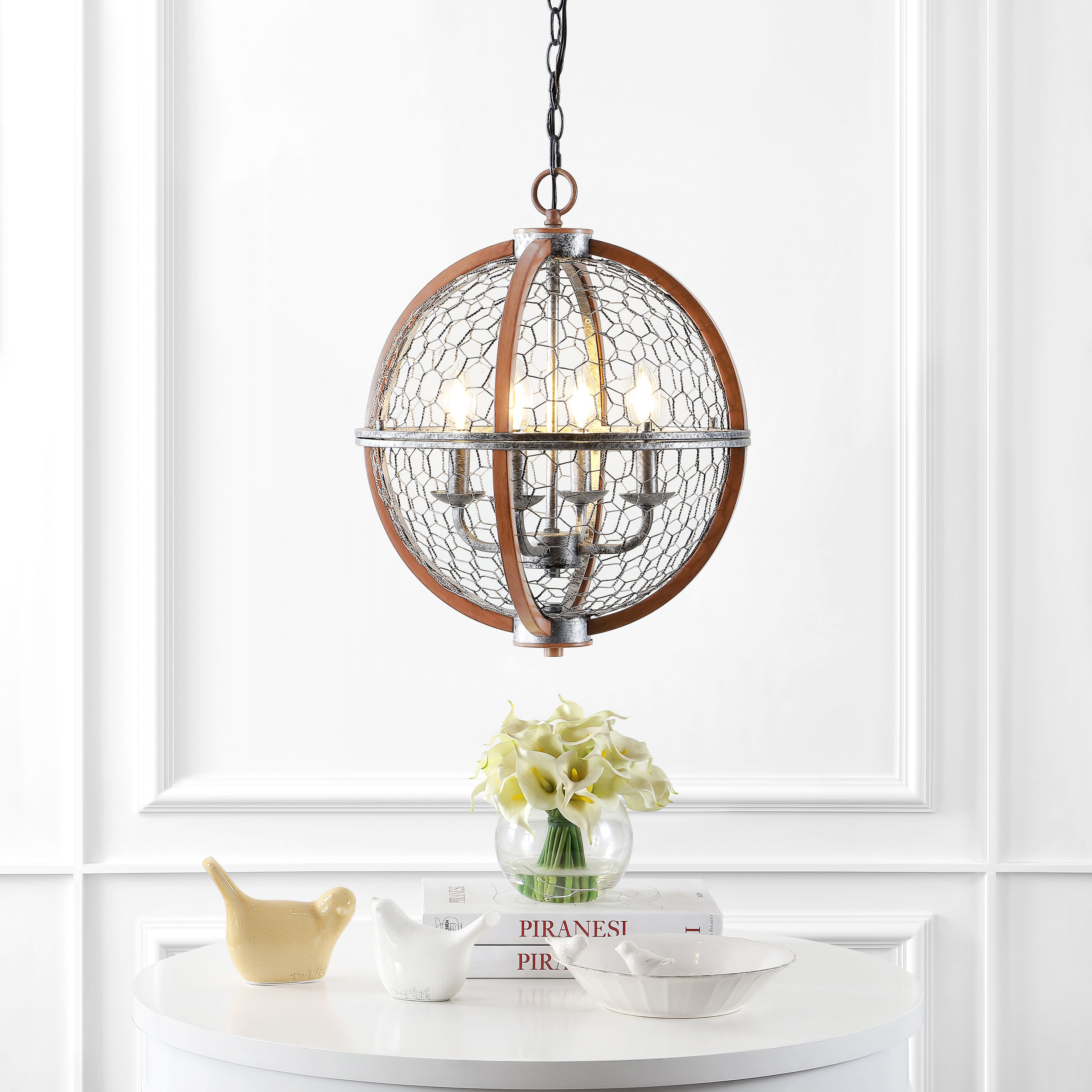 Rustic Silver and Brown Round LED Pendant Light