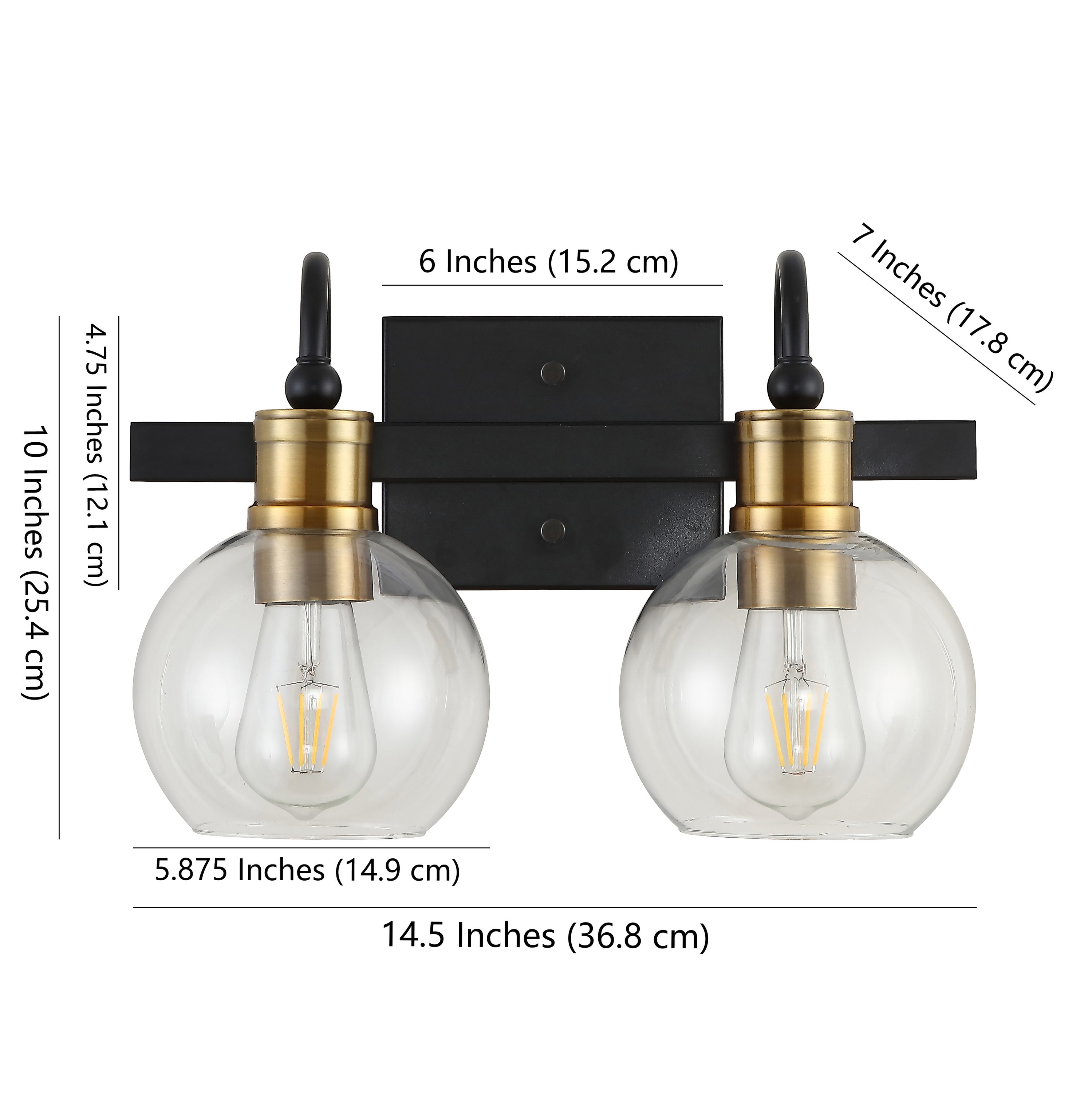 Marais 14.5" Black and Brass Iron Bathroom Vanity Light