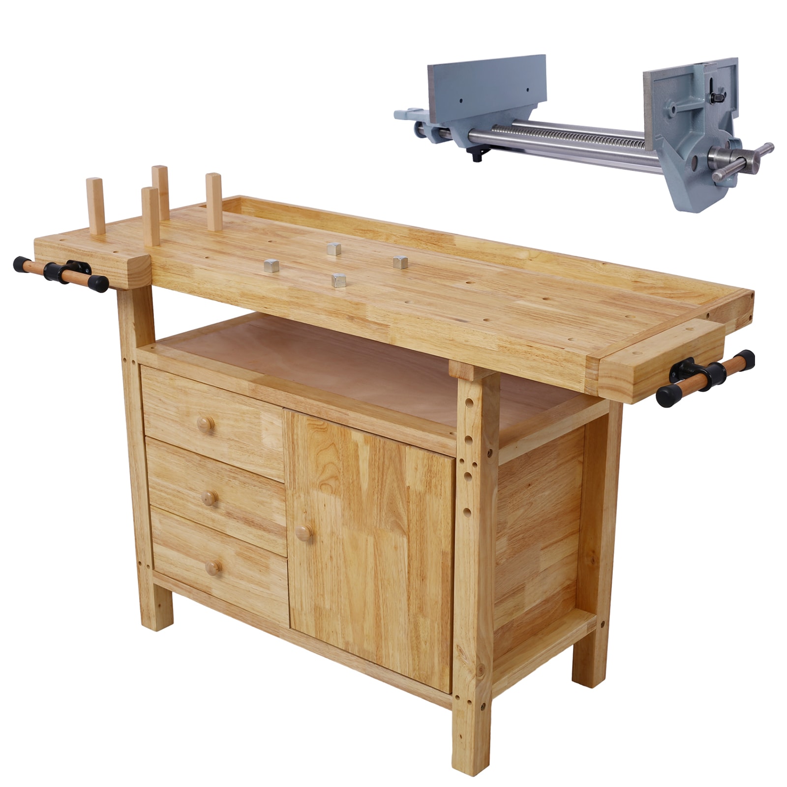 HyperDrop Cart Gray Cast Iron Wood Workbench with 10.5-in Rapid Action ...