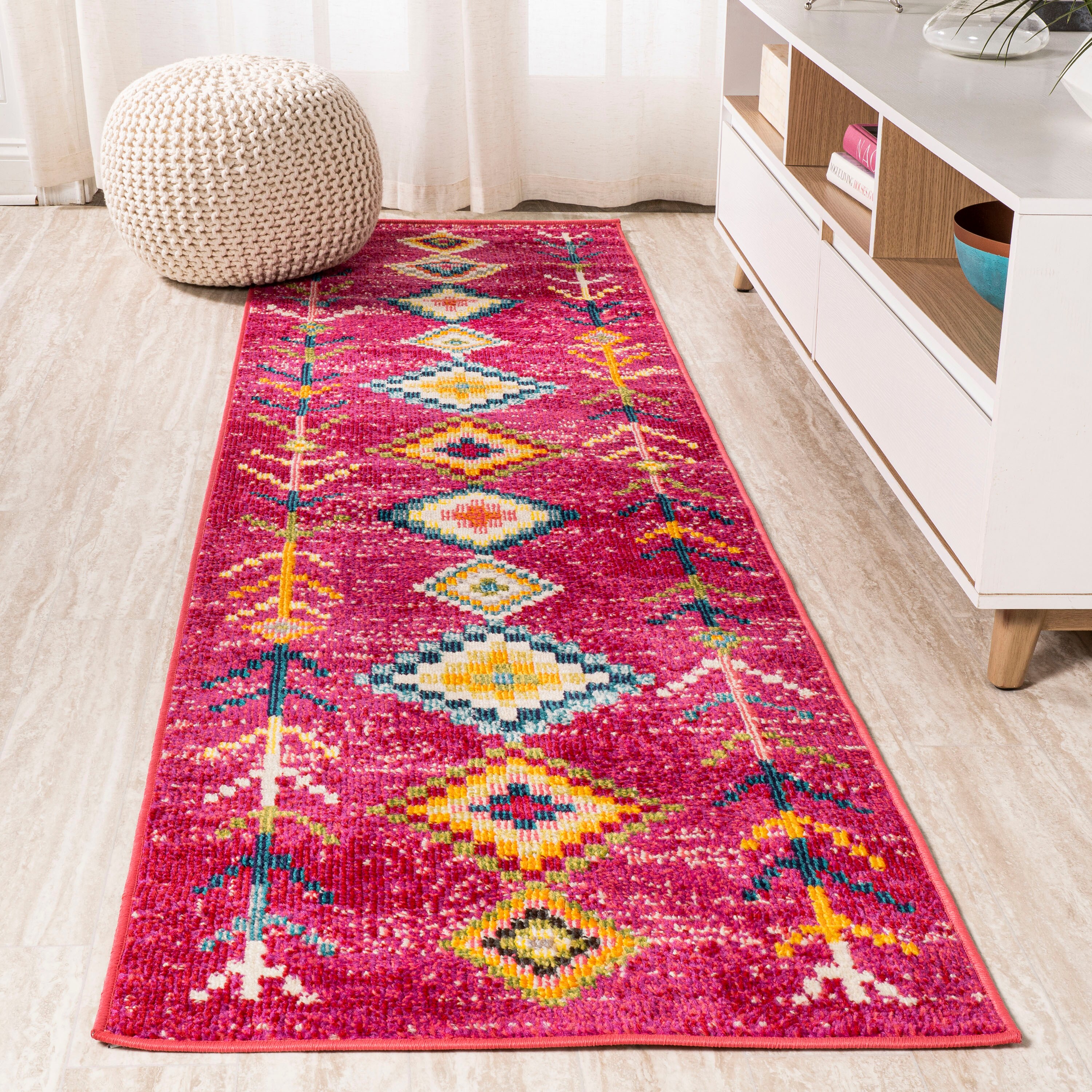 JONATHAN  Y MOH105B-28 Moroccan HYPE Tribal Love 2 x 8 (ft) Loomed Polypropylene Pink/Multi Rectangular Indoor Southwestern Runner rug