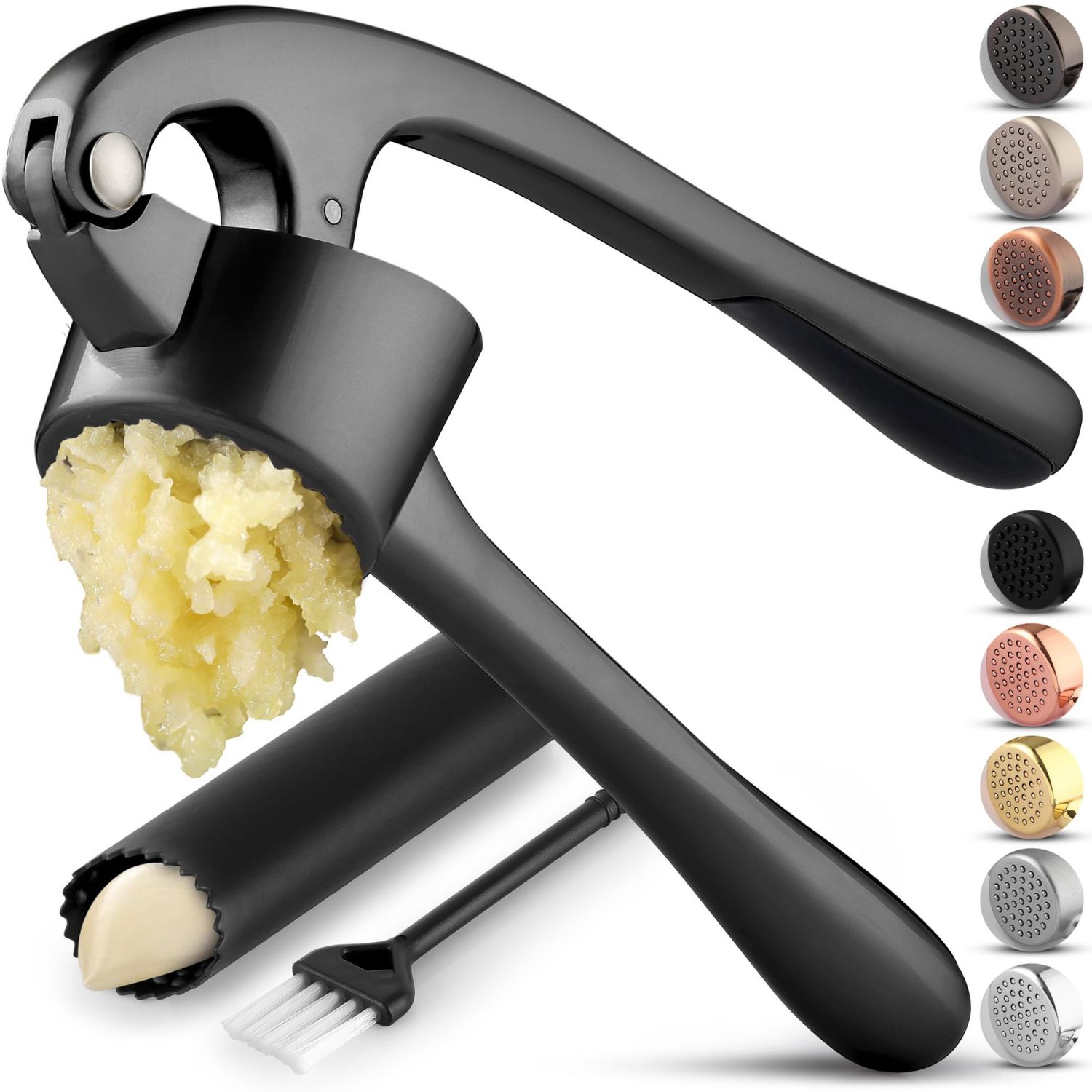 Zulay Kitchen Large Premium Garlic Press Set Bigger Bowl Rust Proof Garlic Mincer Tool Easy Squeeze Easy Clean Silicone Garlic Peeler and Brush