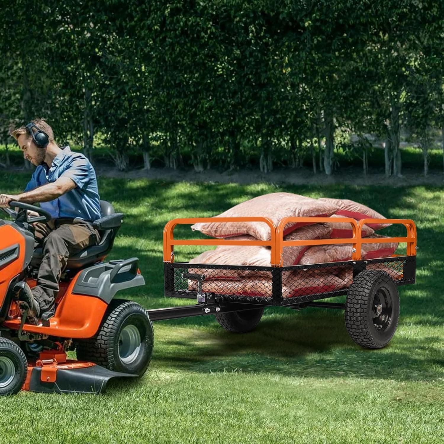 IdealHouse 1500LB Hand Pull and Foot Pedal Dump Utility Cart Heavy Duty Steel Dump Trailer for ATV UTV Tractors Lawn Mowers Ideal for Firewood Garden and Farm Waste Hauling