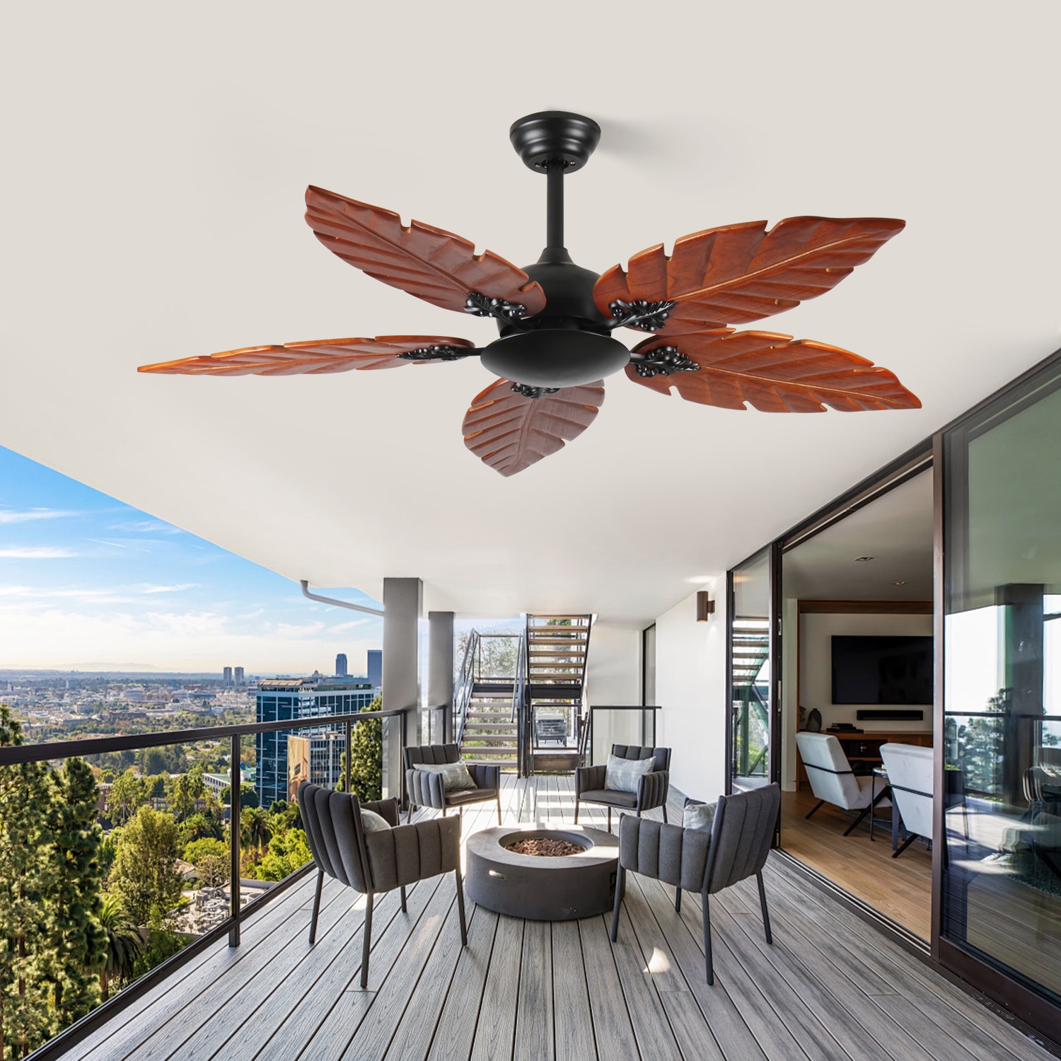 Blisstyle 52-in Black Walnut Ceiling Fan Downrod Mount Indoor Outdoor Bedroom Living Room Patio Kitchen Ceiling Fan No Light Framhouse Modern