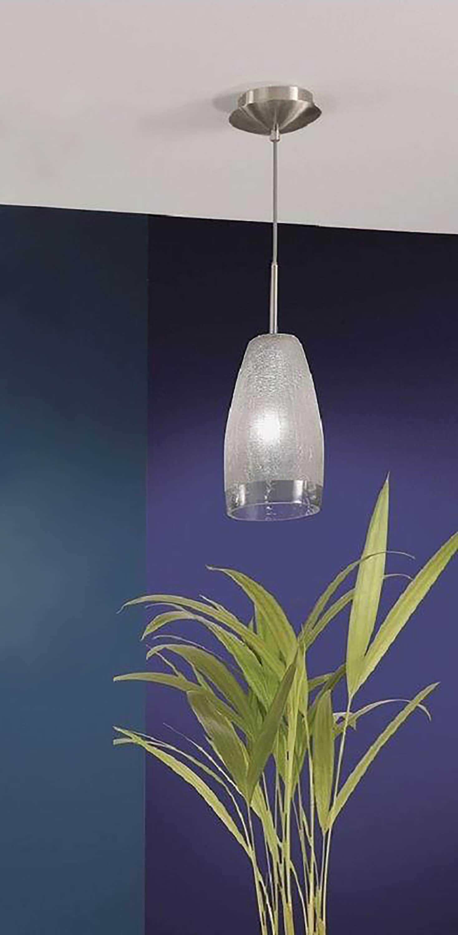 Mini Contemporary 14'' Matte Nickel Pendant with Crackle Glass Shade