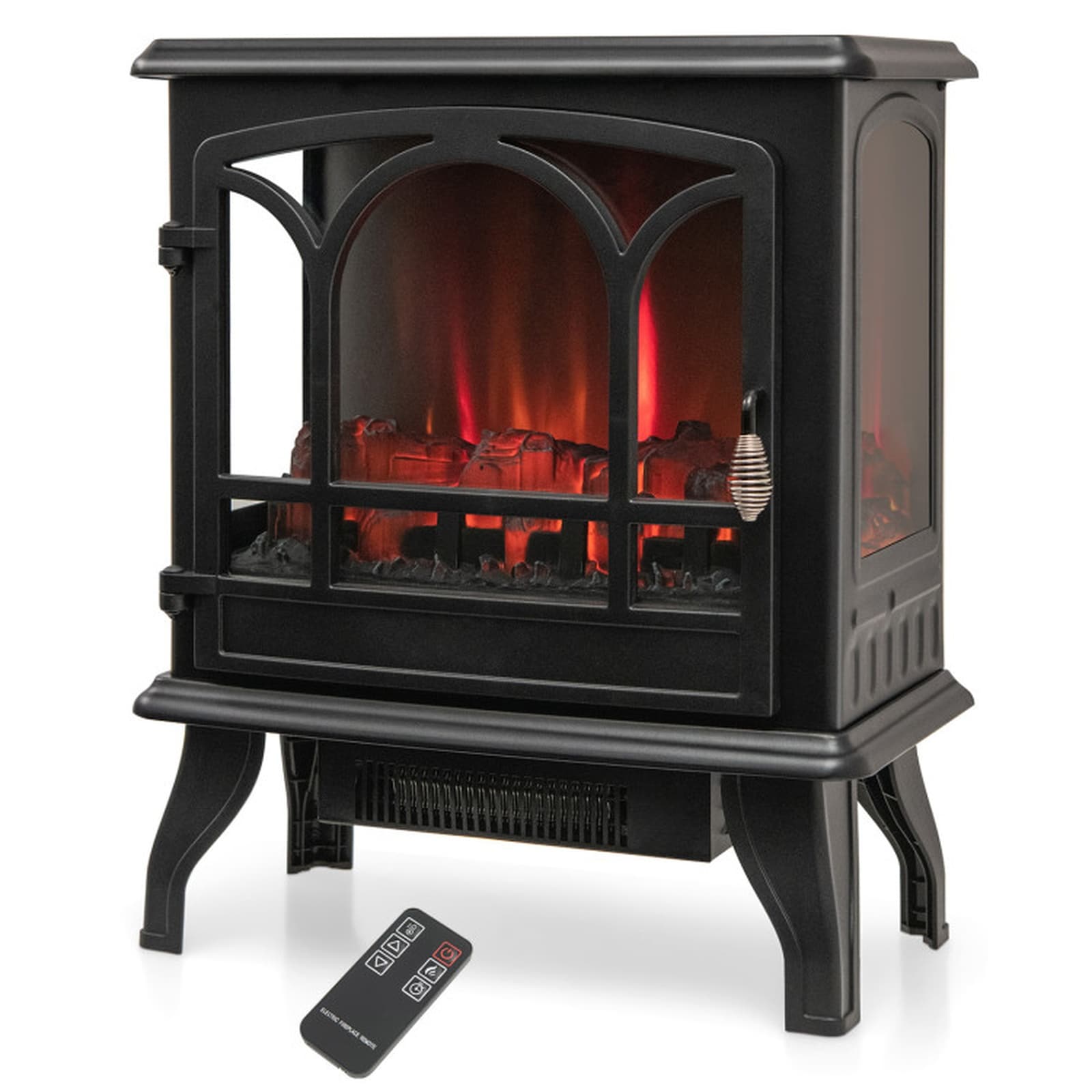 SUGIFT 1400W Electric Stove Heater Freestanding Fireplace with 3-Level Flame 3-Sided View 5000-BTU 400-sq ft Heating Remote Control CSA Certified - Black #LW108SUGHY2674