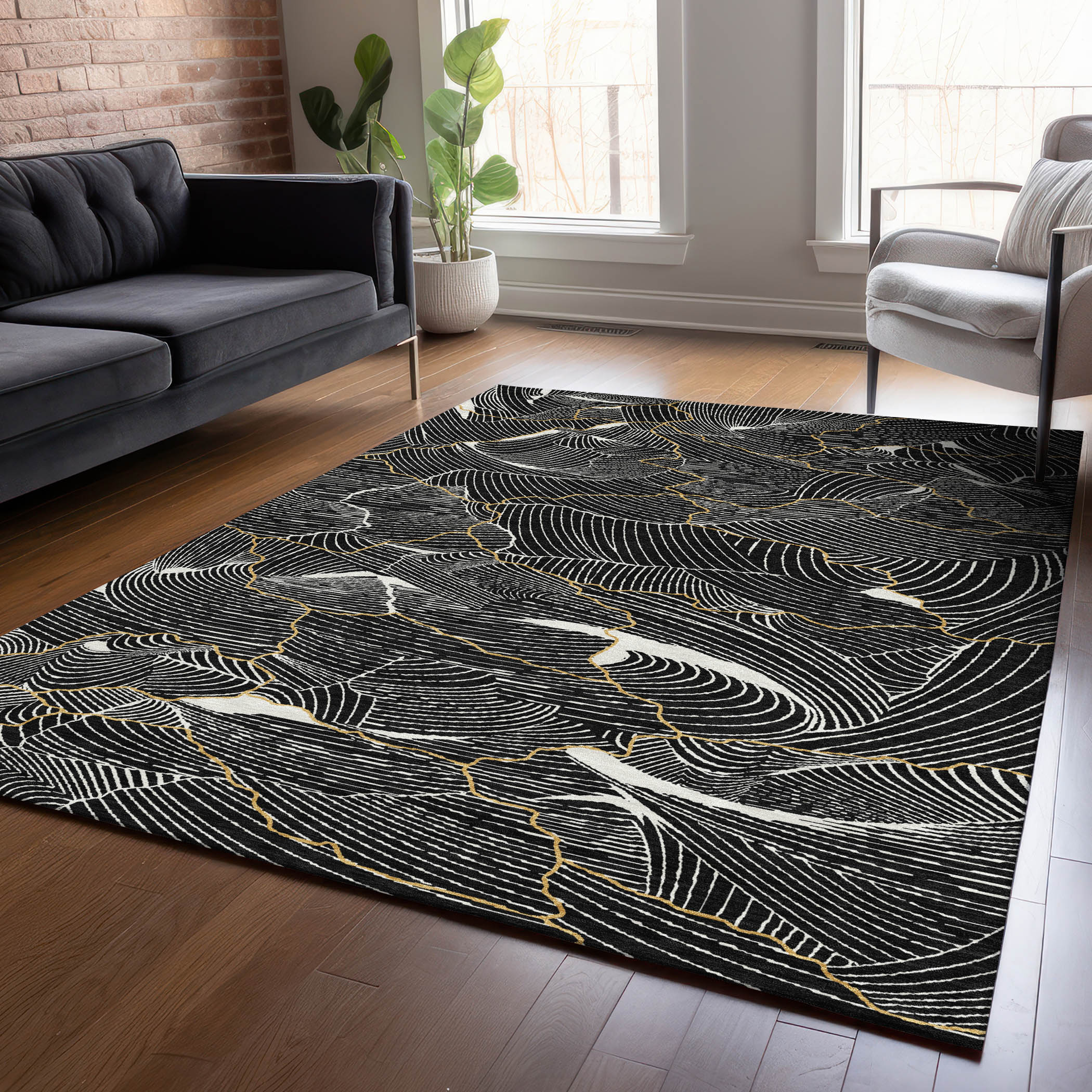 Addison Rugs ACN1048BK30X46 Chantille ACN1048BK 2 x 3 (ft) Polyester Black Rectangular Indoor/Outdoor Geometric Machine washable Area rug