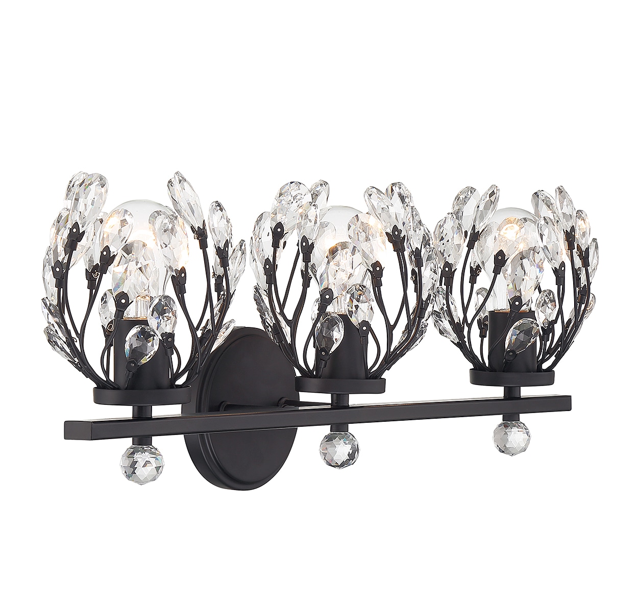 Moreno Matte Black 3-Light Vanity with Clear Crystal Buds