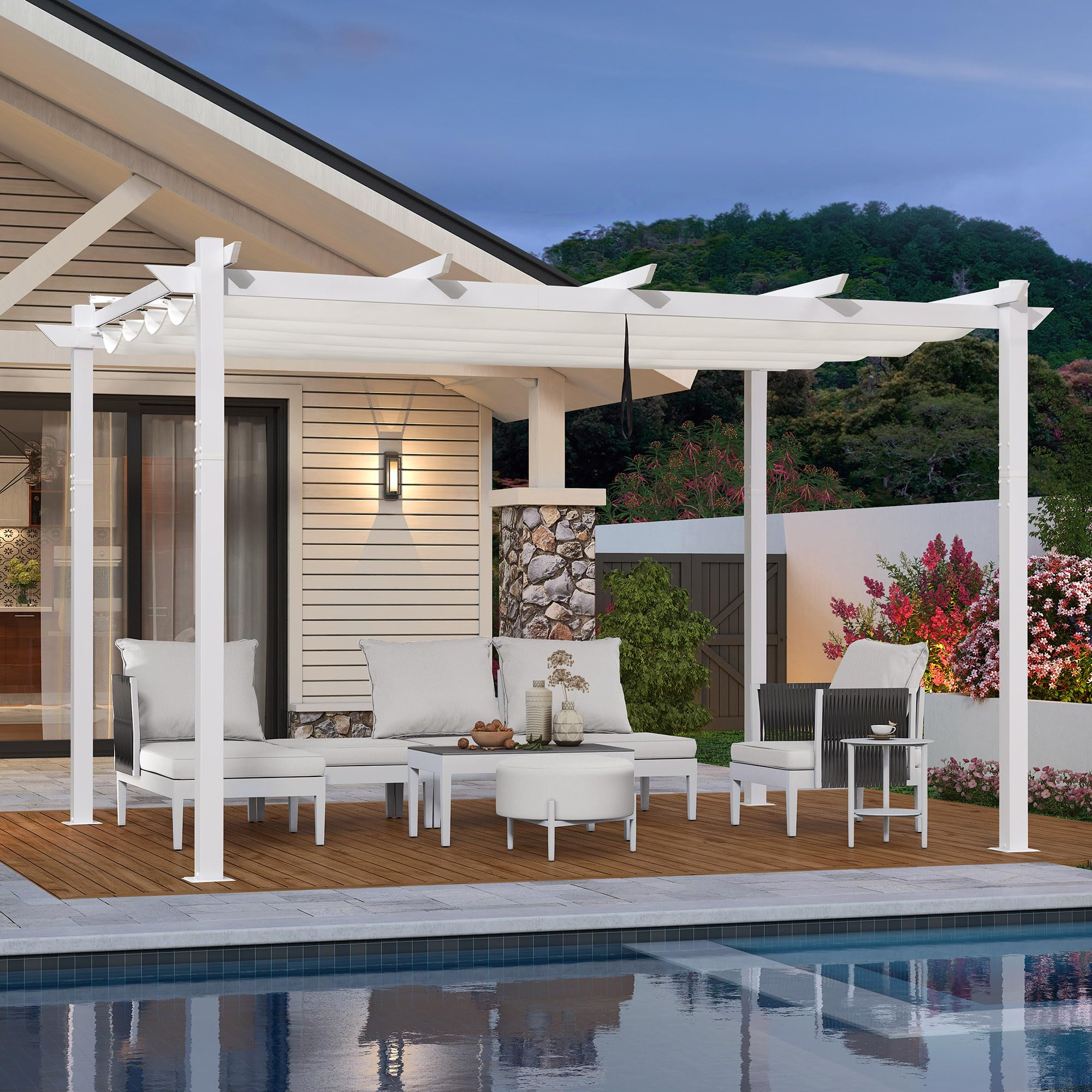 PURPLE LEAF LS05-PRG-BS1013-WT Home and Garden 10-ft W x 13-ft L x 8-ft H White Metal Freestanding Pergola with Canopy