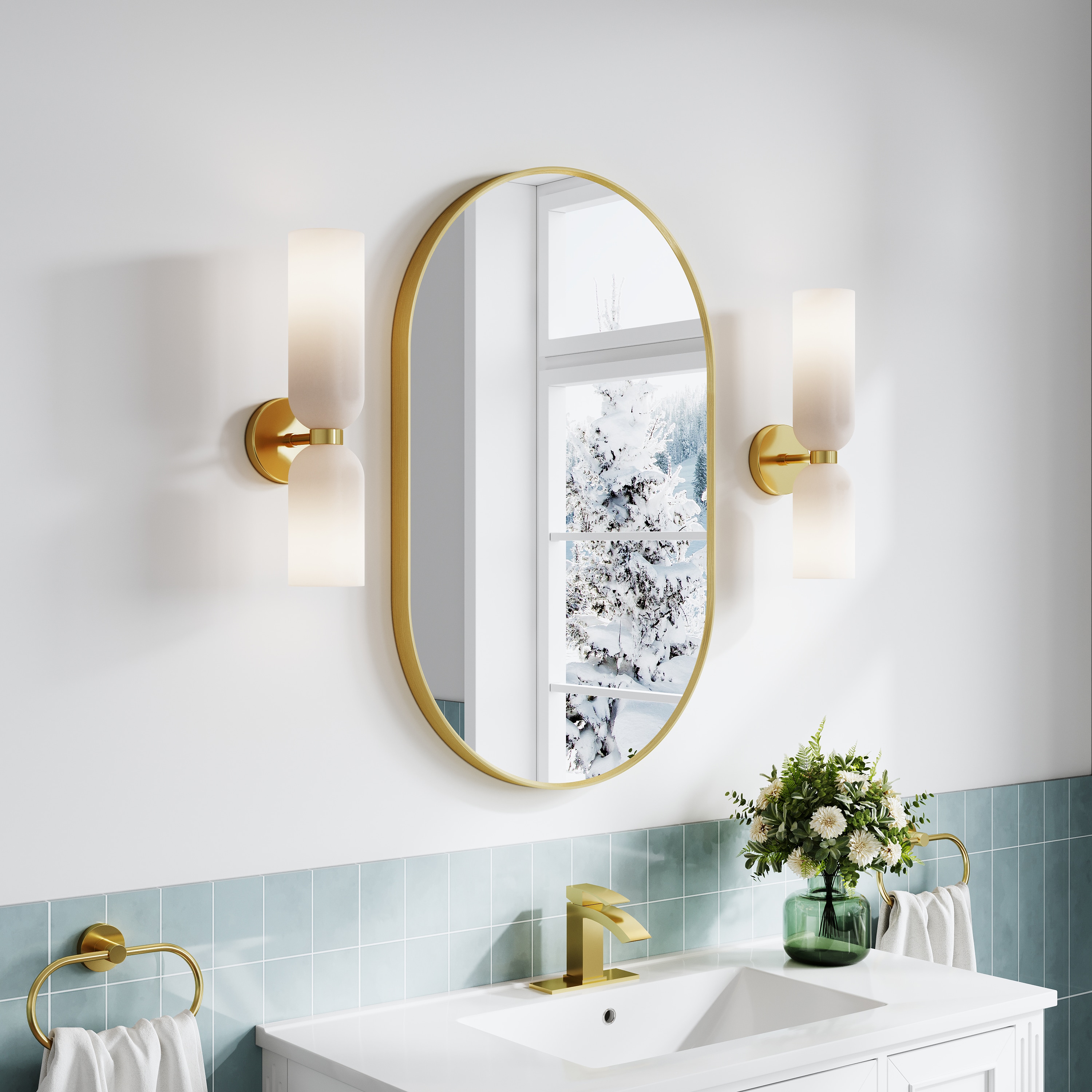 CALVON 20-in W x 32-in H Oval Brushed Gold Framed Wall Mirror