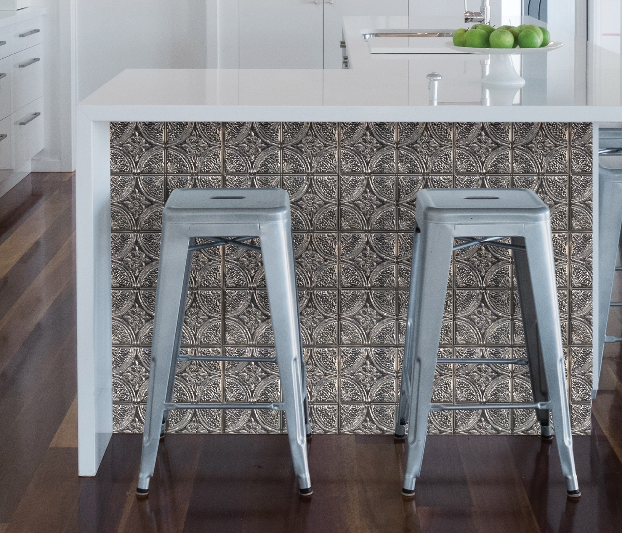 Camden Antique Silver Faux Tin Self-Adhesive Backsplash Tiles