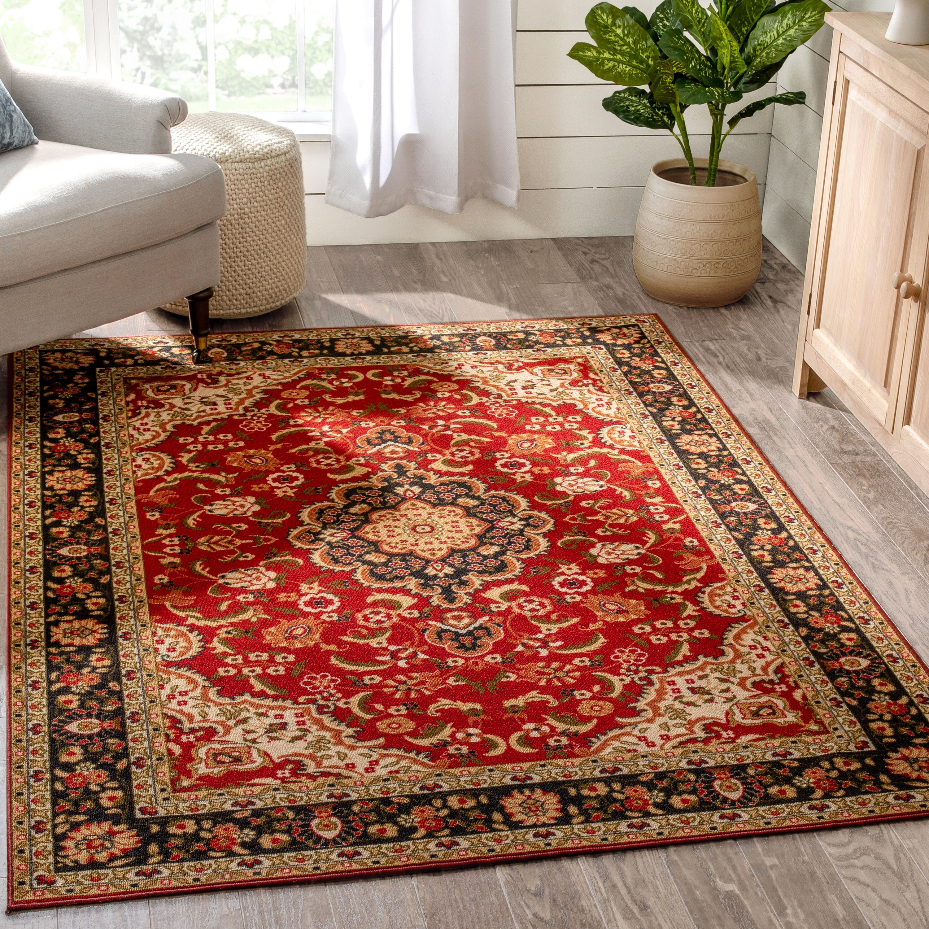 Well Woven KC-170-4 Kings Court 3 x 5 (ft) Loomed Nylon Red Rectangular Indoor Medallion Persian Machine washable Area rug
