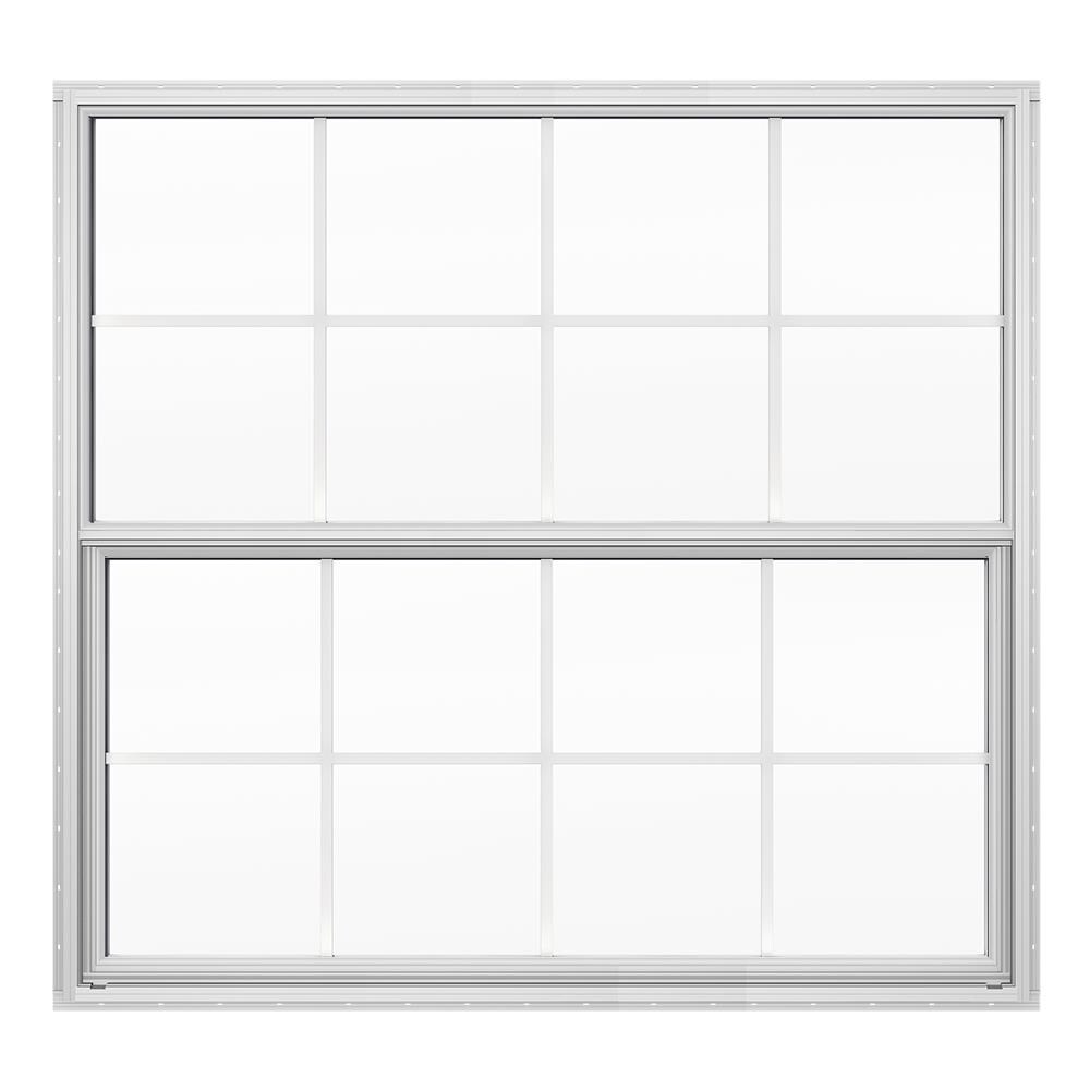 JELD-WEN JW144100120 Builders Florida New Construction White Aluminum Dual-pane Single Hung Window with Grids Half Screen Included