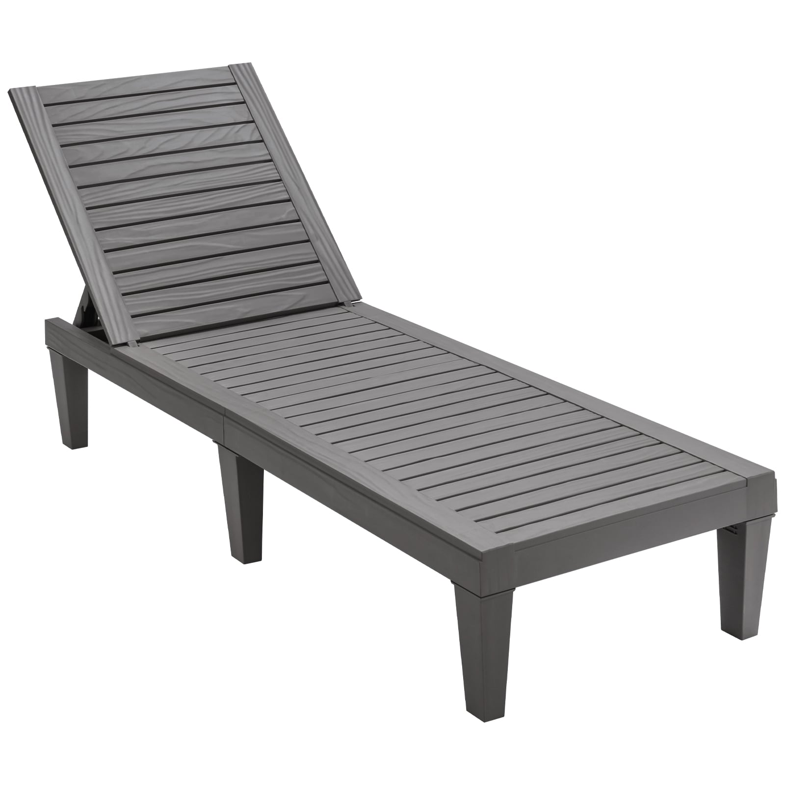 LIVIZA - Gray Plastic Frame Stationary Chaise Lounge Chair with Slat Seat
