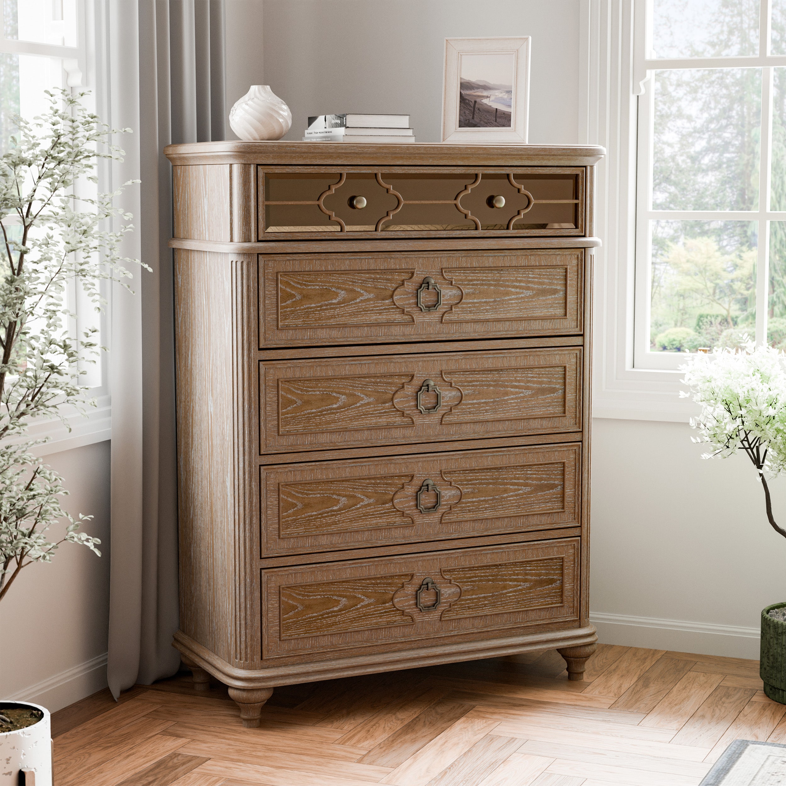 Furniture of America IDF-N7417AK-C Brightwell Rustic Oak 5 -Drawer Standard chest