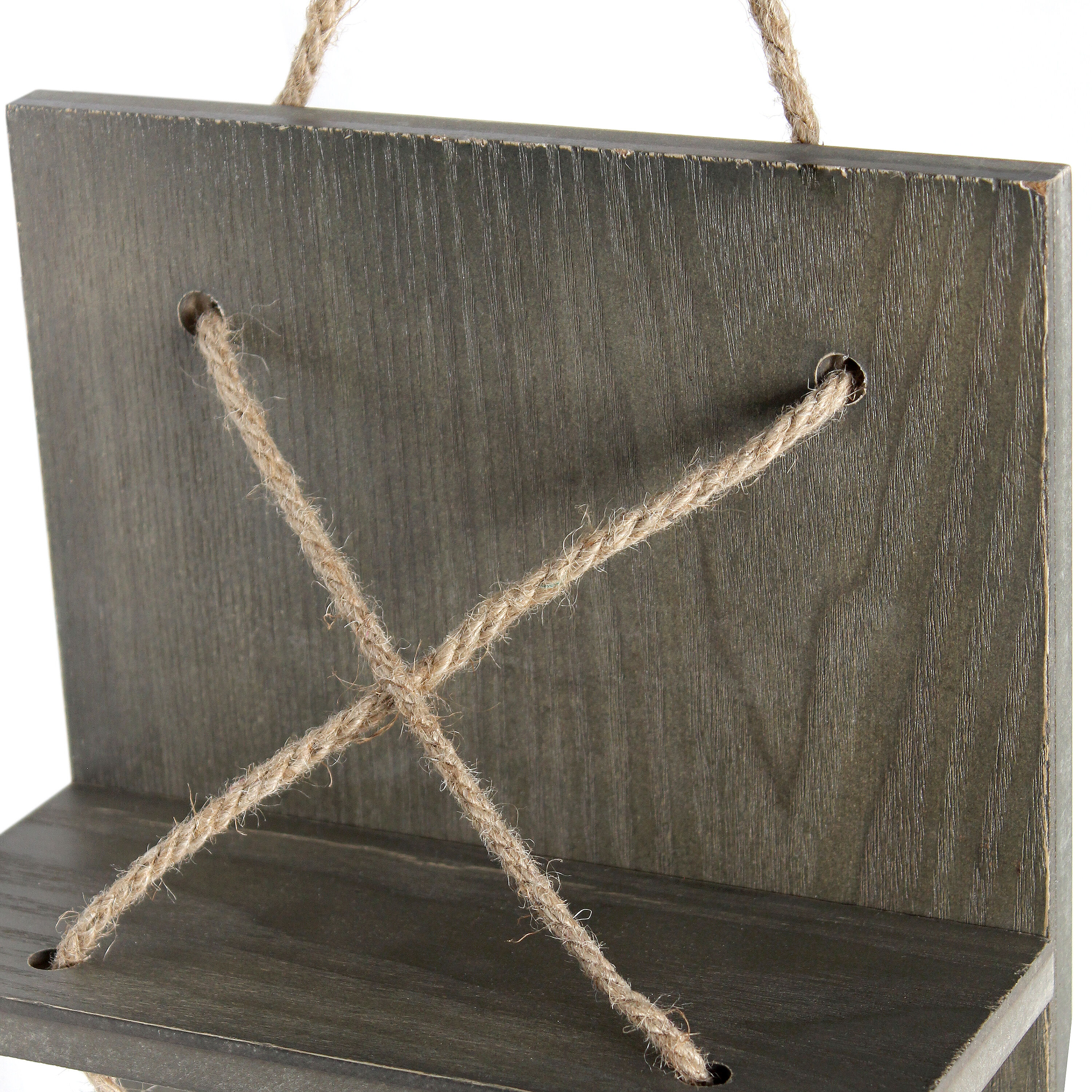 Rustic Gray Pine Wood Wall-Mounted Wine Rack with Natural Rope Accents