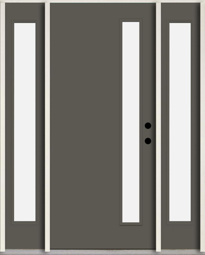 RELIABILT LO1065094 Spotlights 60-in x 80-in x 4-5/8-in Fiberglass 1/4 lite Left-hand inswing Thunder Gray Paint Painted Prehung Front Door with Sidelights Insulating core