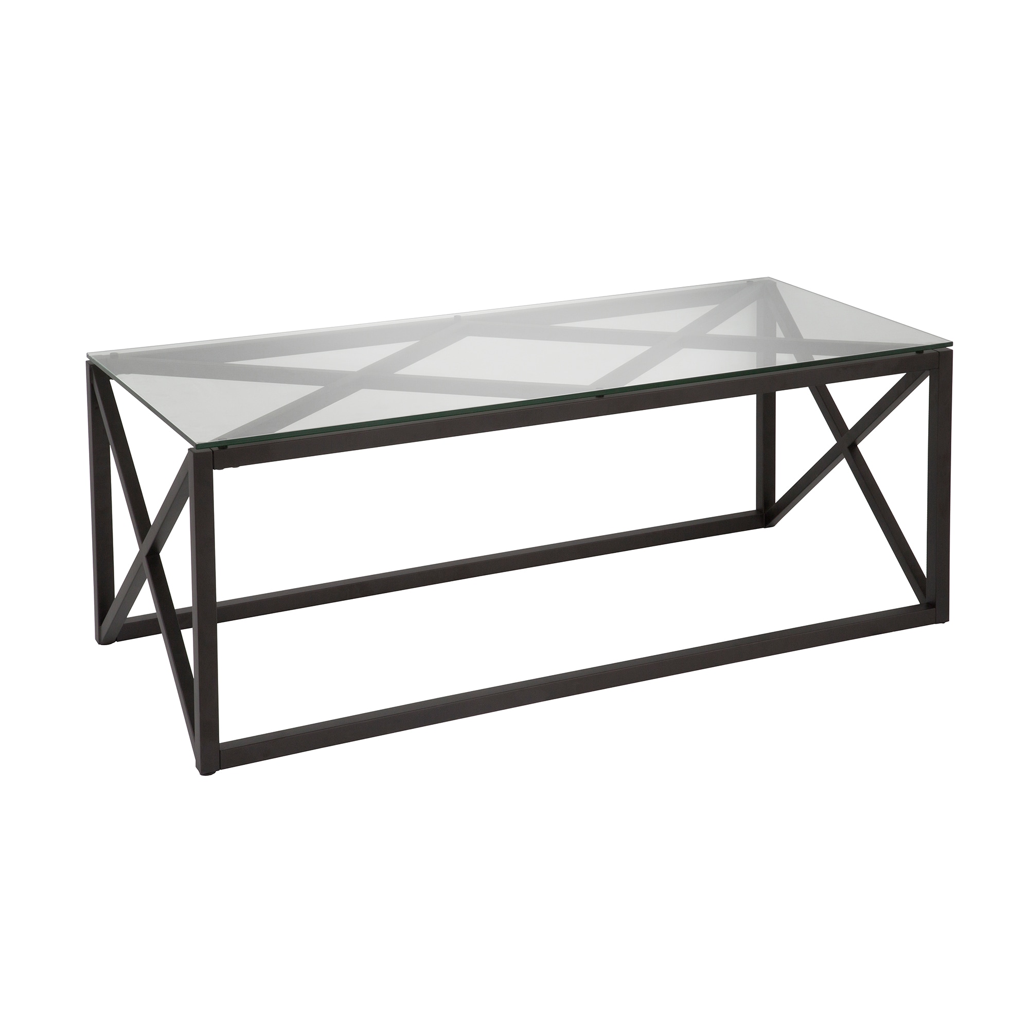 Evelyn Mid-Century Blackened Bronze 46" Glass Coffee Table