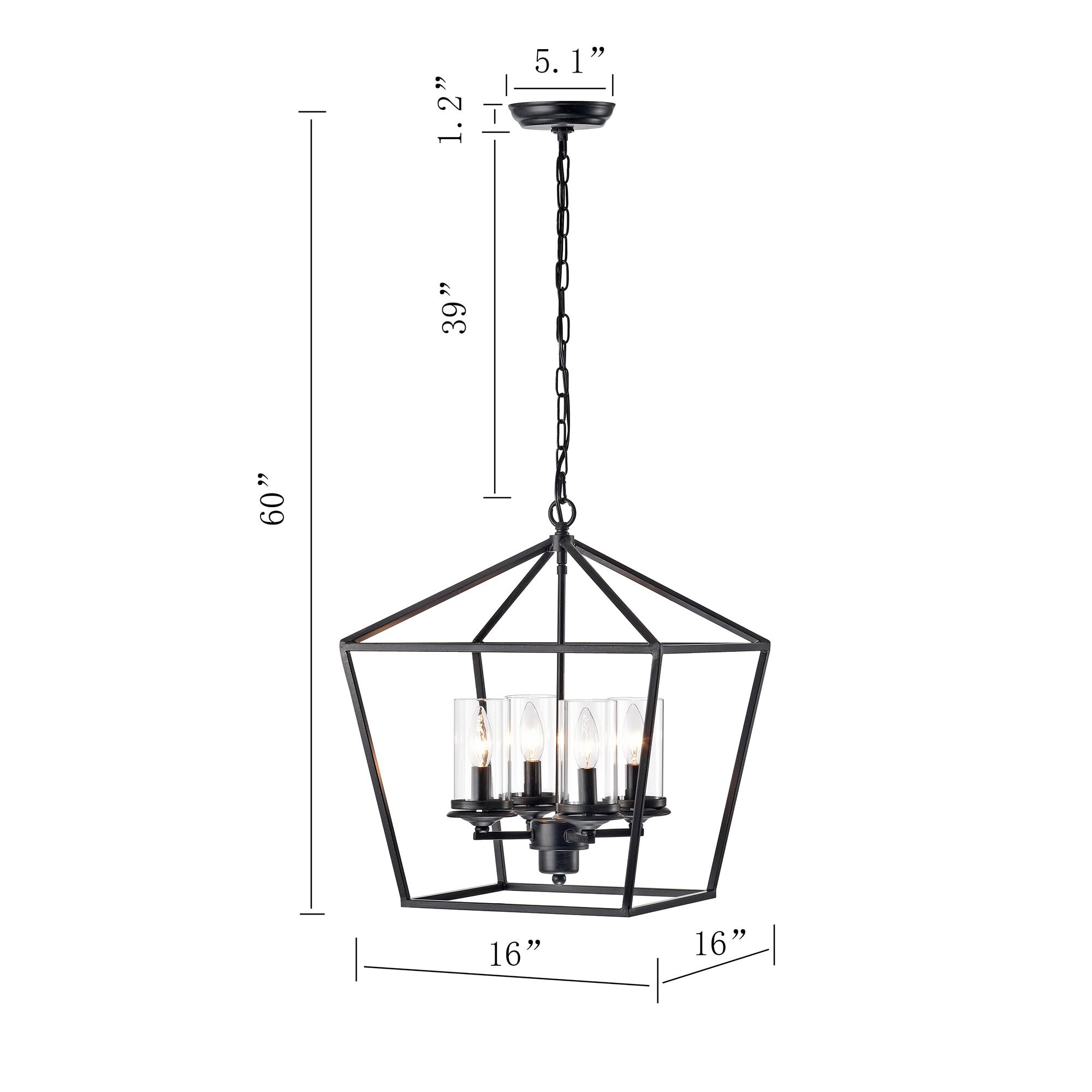 KINWELL Modern Chandelier 4-Light Black Modern/Contemporary Dry rated ...