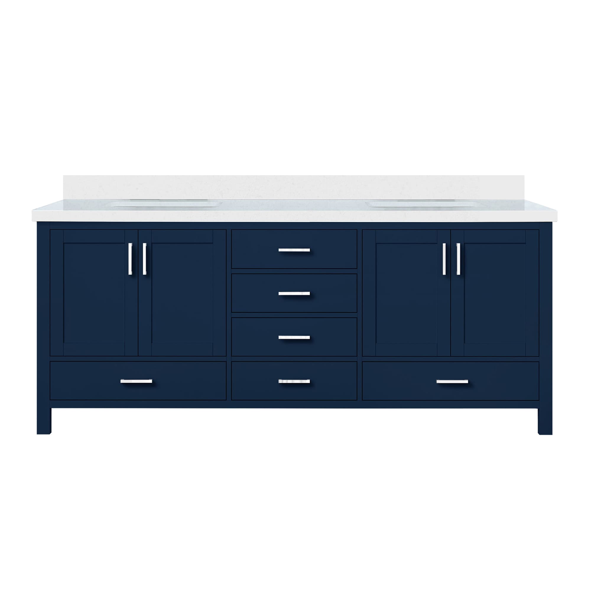Lexora LJ342280DEWQ000 Jacques 80-in Navy Blue Undermount Double sink Bathroom Vanity with White Quartz Top