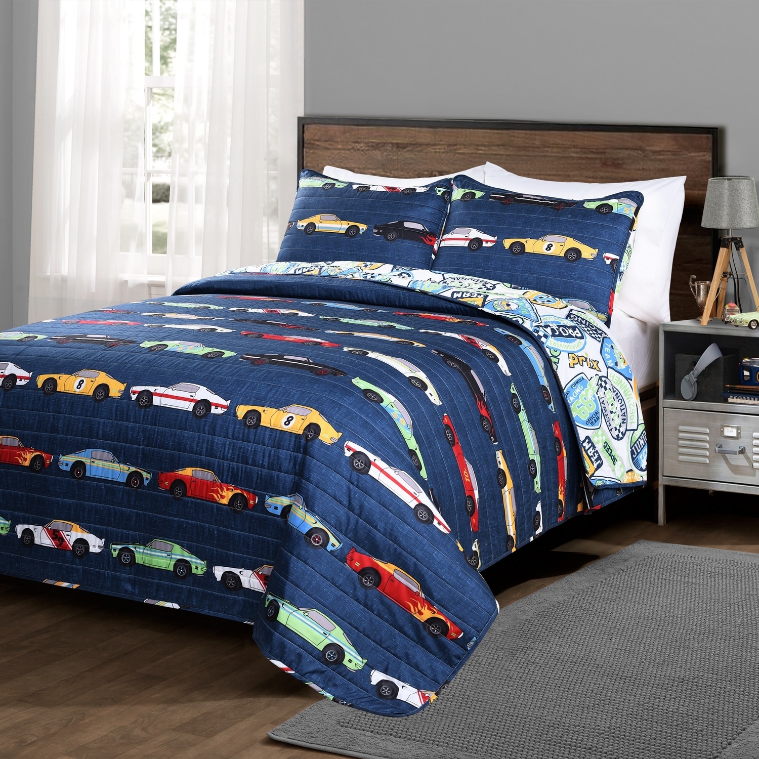 Lush Decor 16T004151 Navy Graphic print Reversible Twin Quilt