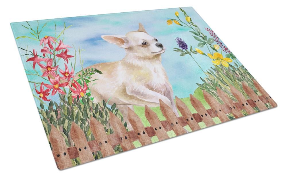 Caroline's Treasures CK1259LCB Springtime Dog 11.25-in L x 15.75-in W Glass Cutting Board