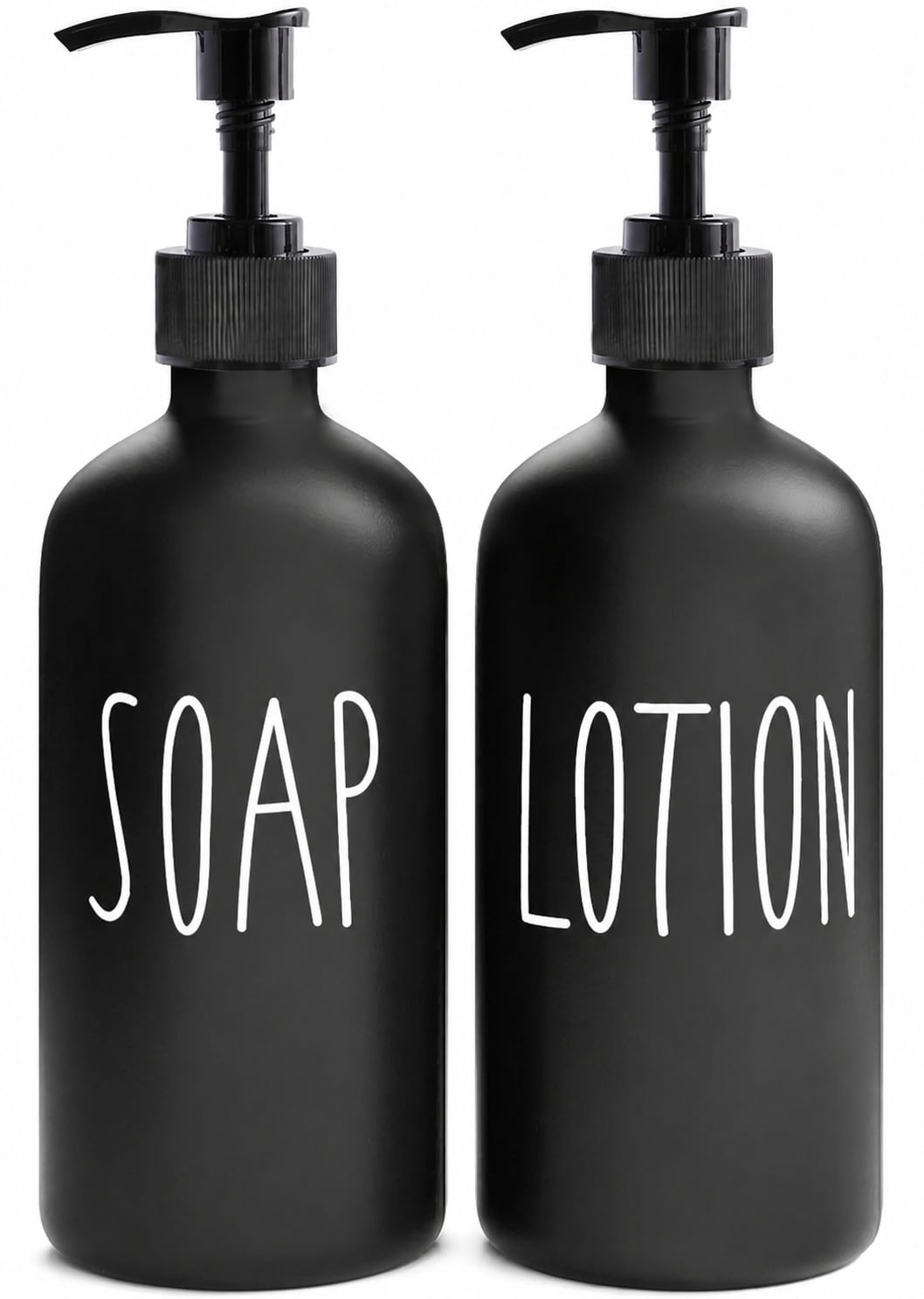 Aoibox  Matte Black Glass Soap and Lotion Dispenser Set with Pump for Bathroom Countertop 2 75 x 2 75 x 8 5 in