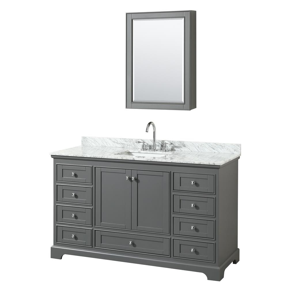 Wyndham Collection WCS202060SKGCMUNSMED Deborah 60-in Dark Gray with Polished Chrome Trim Undermount Single sink Bathroom Vanity with White Carrara Marble Natural marble Top (Mirror Included)