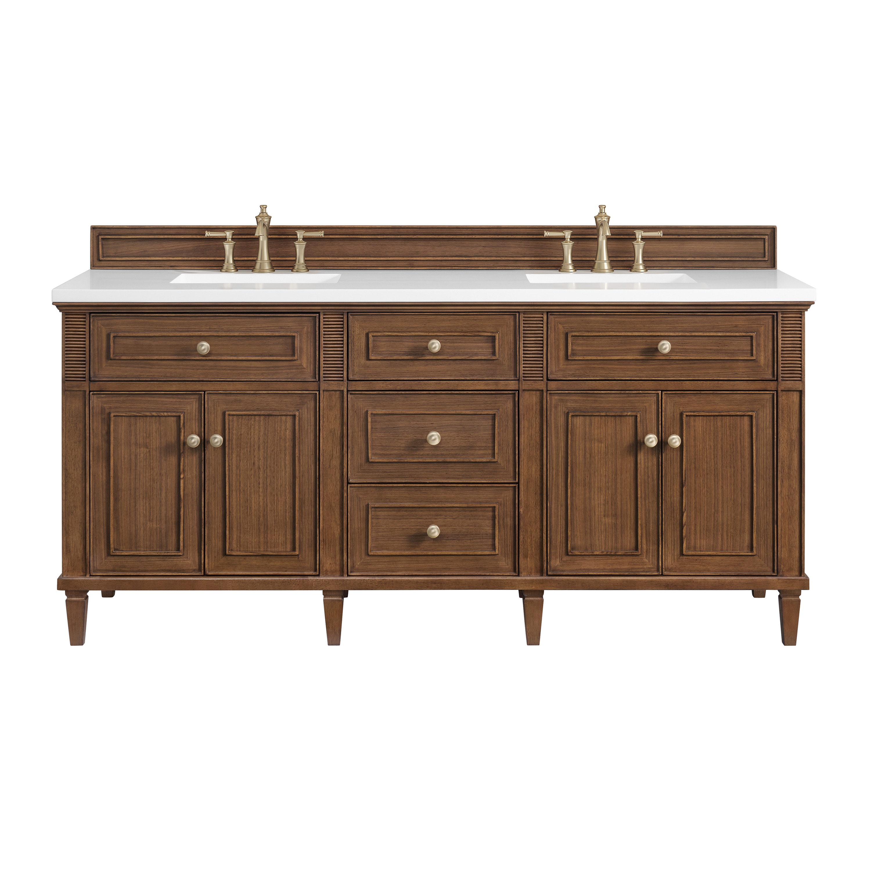 James Martin Vanities 424-V72-WLT-3WZ Lorelai 72-in Mid-century Walnut Undermount Double Sink Bathroom Vanity with White Zeus Quartz Top