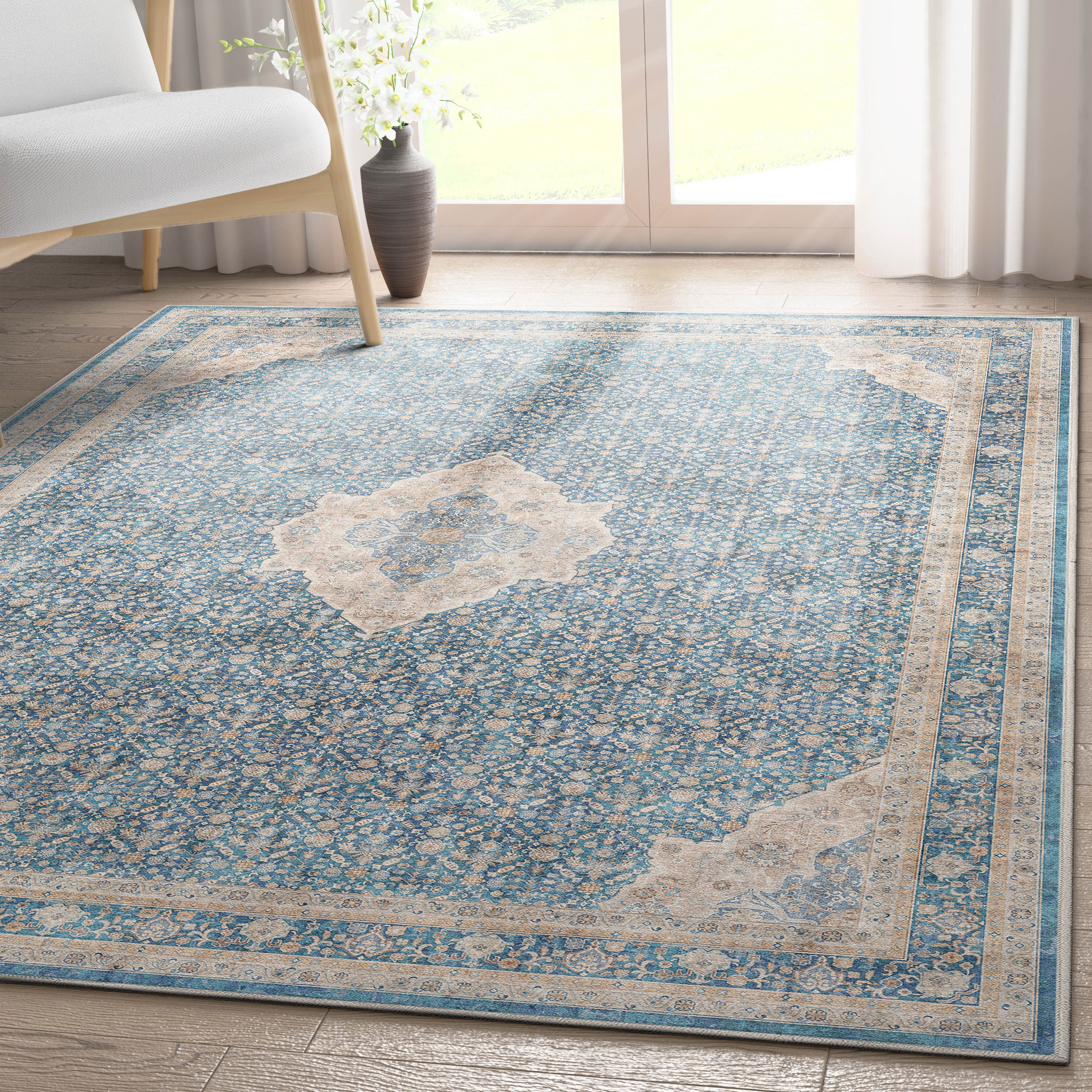 Well Woven W-AS-06D-5 Asha 5 x 7 (ft) Flatweave Polyester Blue Rectangular Indoor Floral/Botanical Vintage Area rug